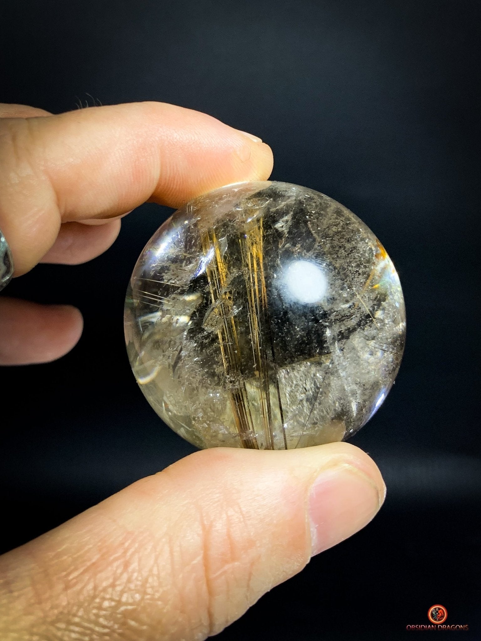Boule de Quartz Rutile - Inclusions de Chlorites et Givres - obsidian dragons