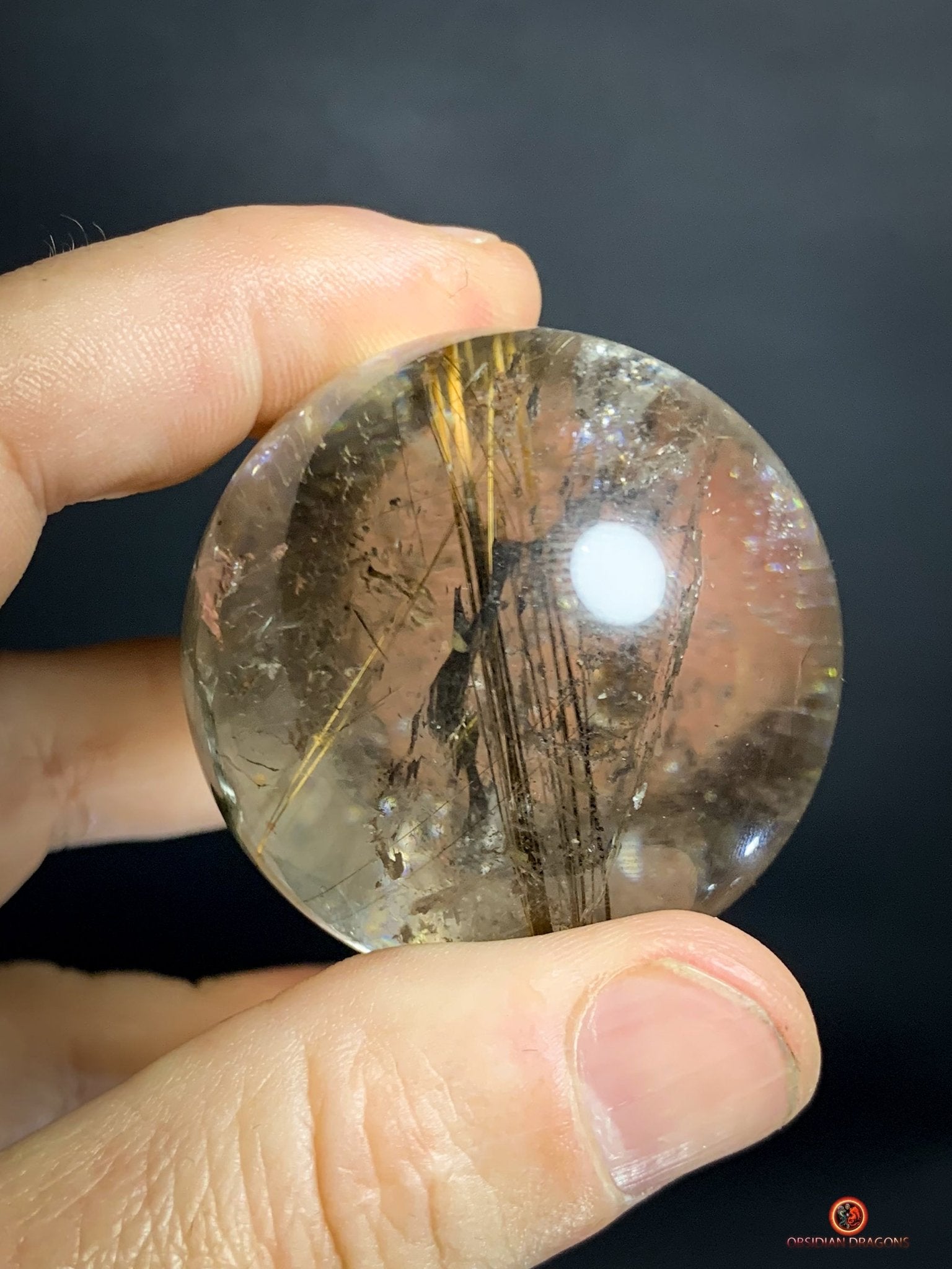 Boule de Quartz Rutile - Inclusions de Chlorites et Givres | obsidian dragons