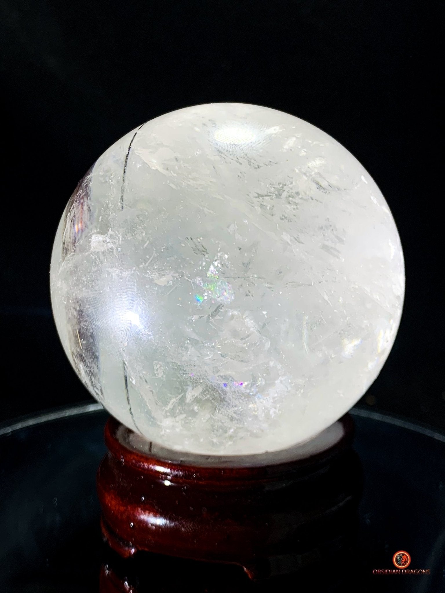 Boule de cristal de roche - inclusions de tourmalines et rutiles | obsidian dragons