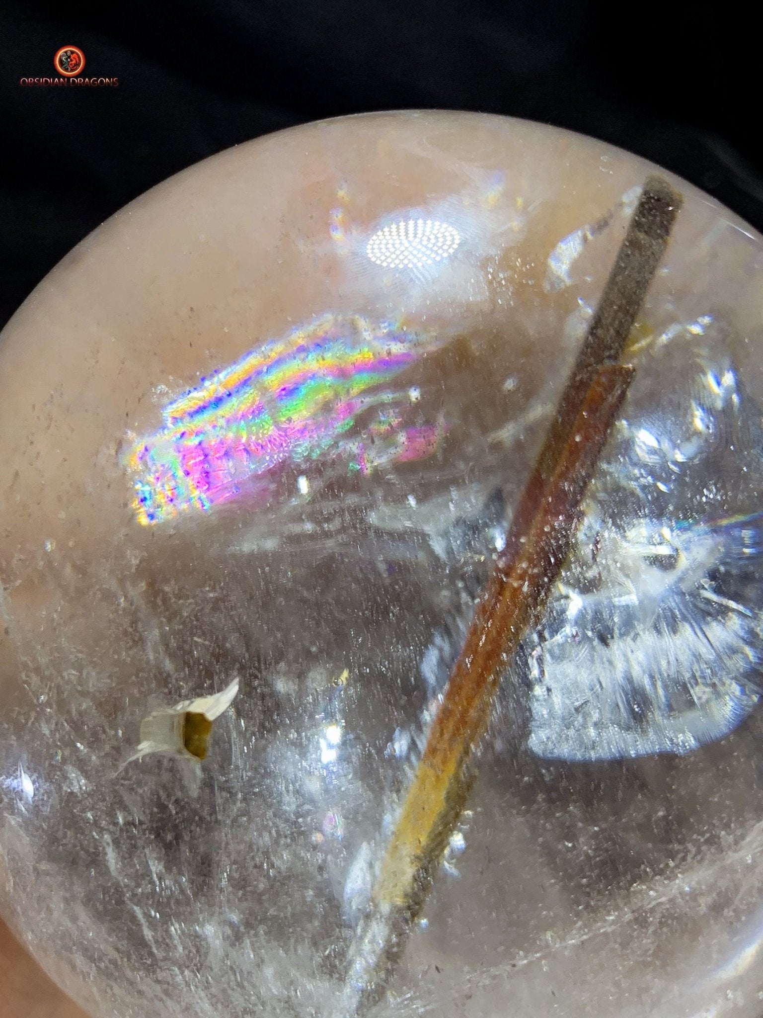 Boule de cristal de roche naturelle - Inclusions de tourmaline | obsidian dragons