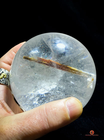 Boule de cristal de roche naturelle - Inclusions de tourmaline | obsidian dragons