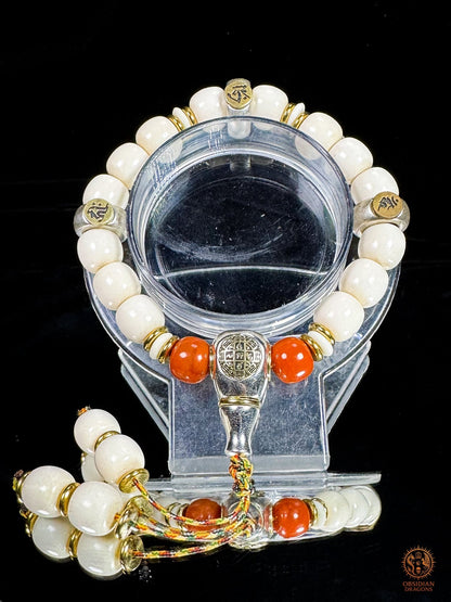Bracelet bouddhiste en ivoire de mammouth – 3 Bouddhas célestes | obsidian dragons