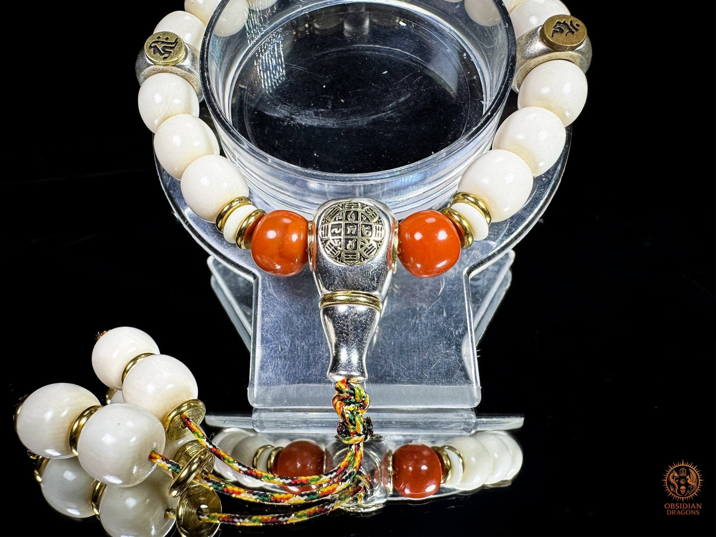 Bracelet bouddhiste en ivoire de mammouth – 3 Bouddhas célestes | obsidian dragons