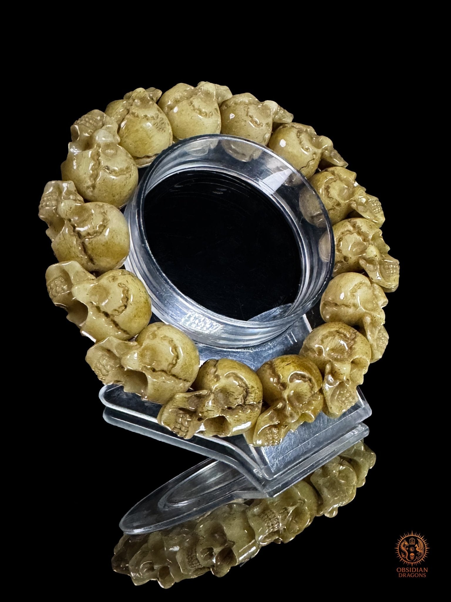 Bracelet crânes en os de buffle – Memento mori artisanal | obsidian dragons