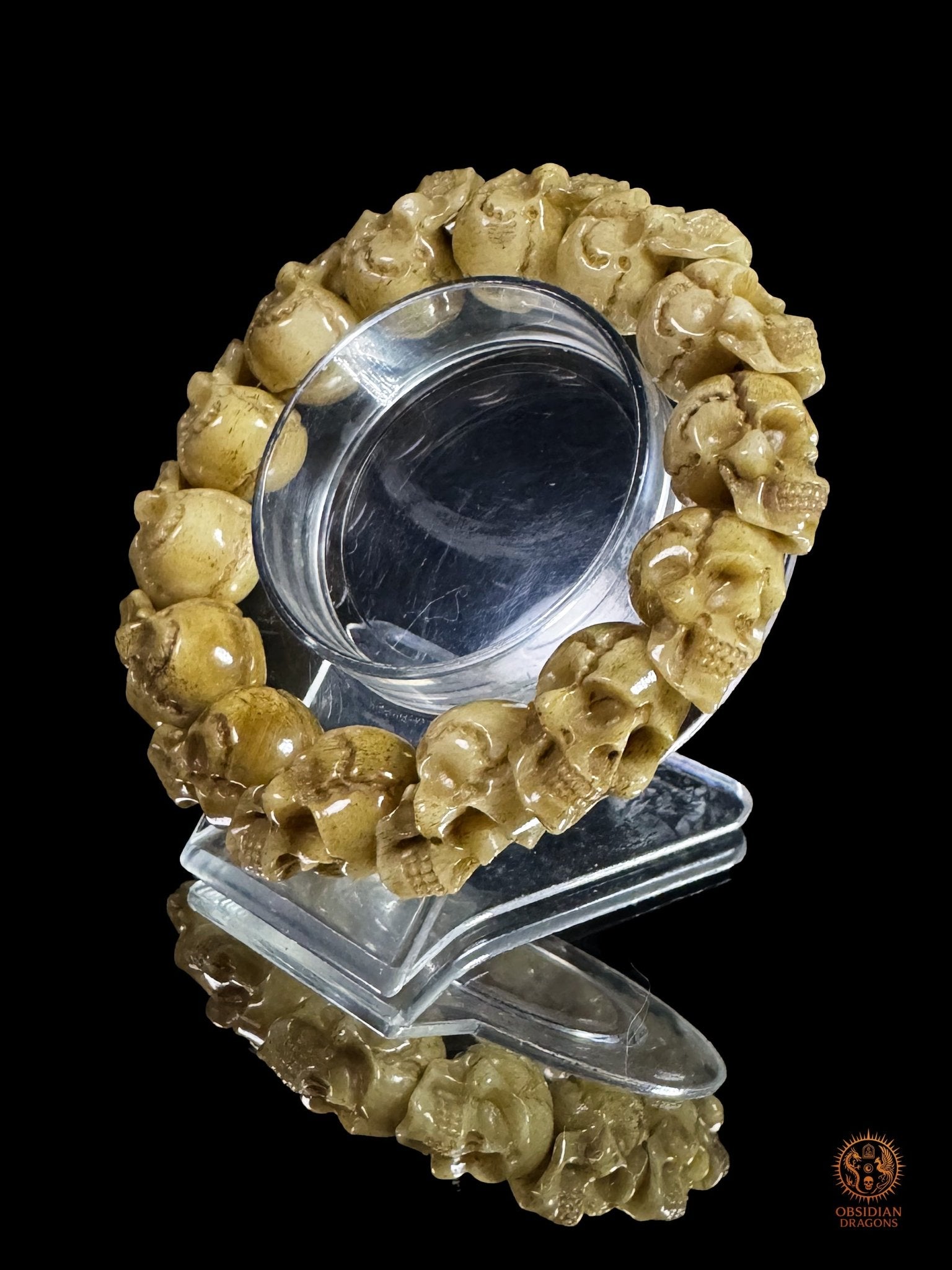Bracelet crânes en os de buffle – Memento mori artisanal | obsidian dragons