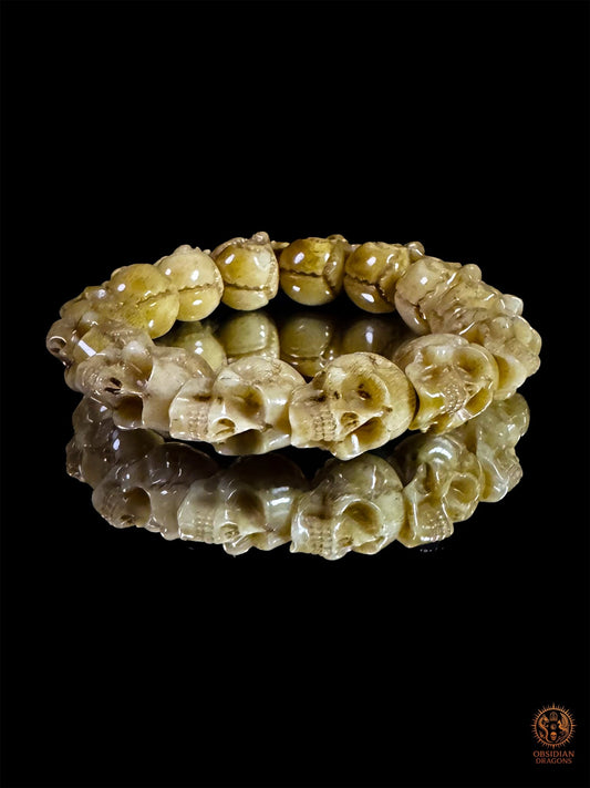 Bracelet crânes en os de buffle – Memento mori artisanal | obsidian dragons