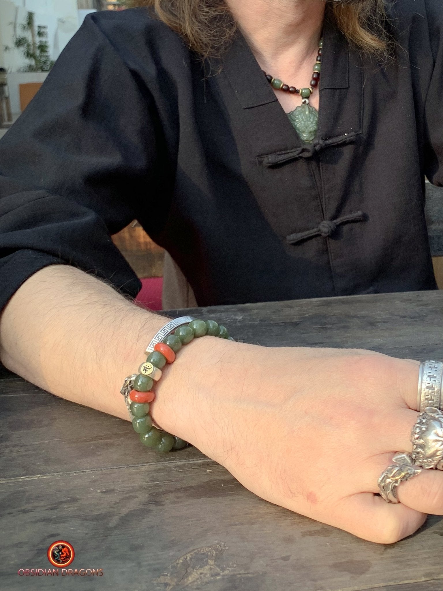 Bracelet Bouddhiste en Jade - Syllabe sah | obsidian dragons