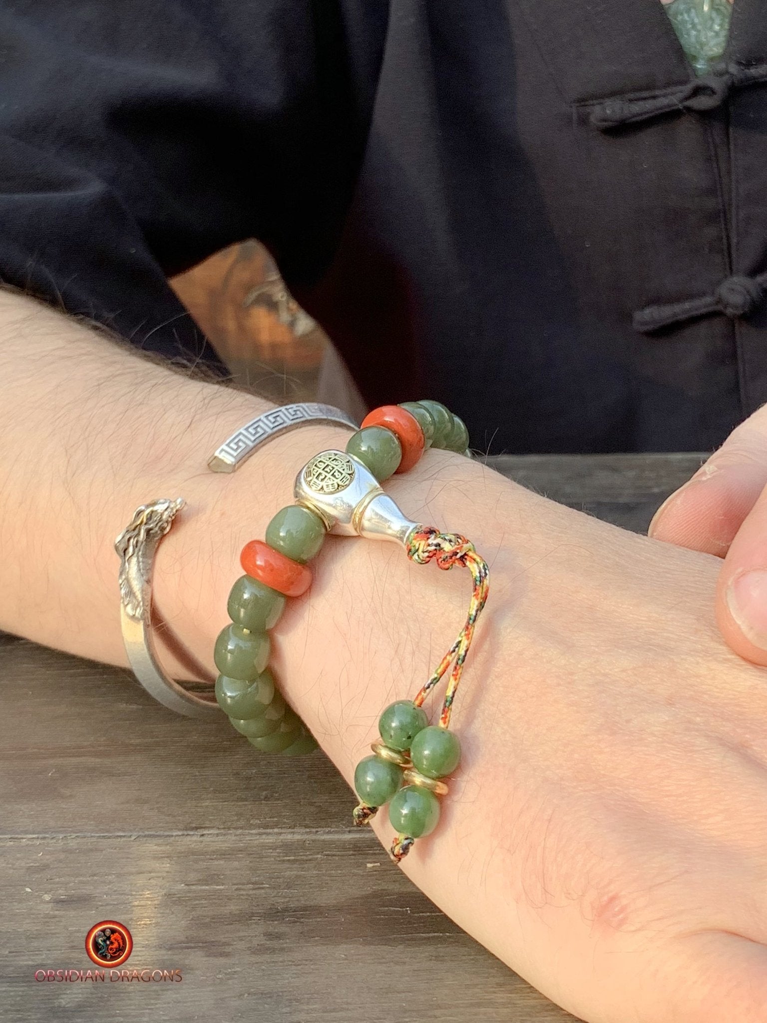 Bracelet Bouddhiste en Jade - Syllabe sah | obsidian dragons