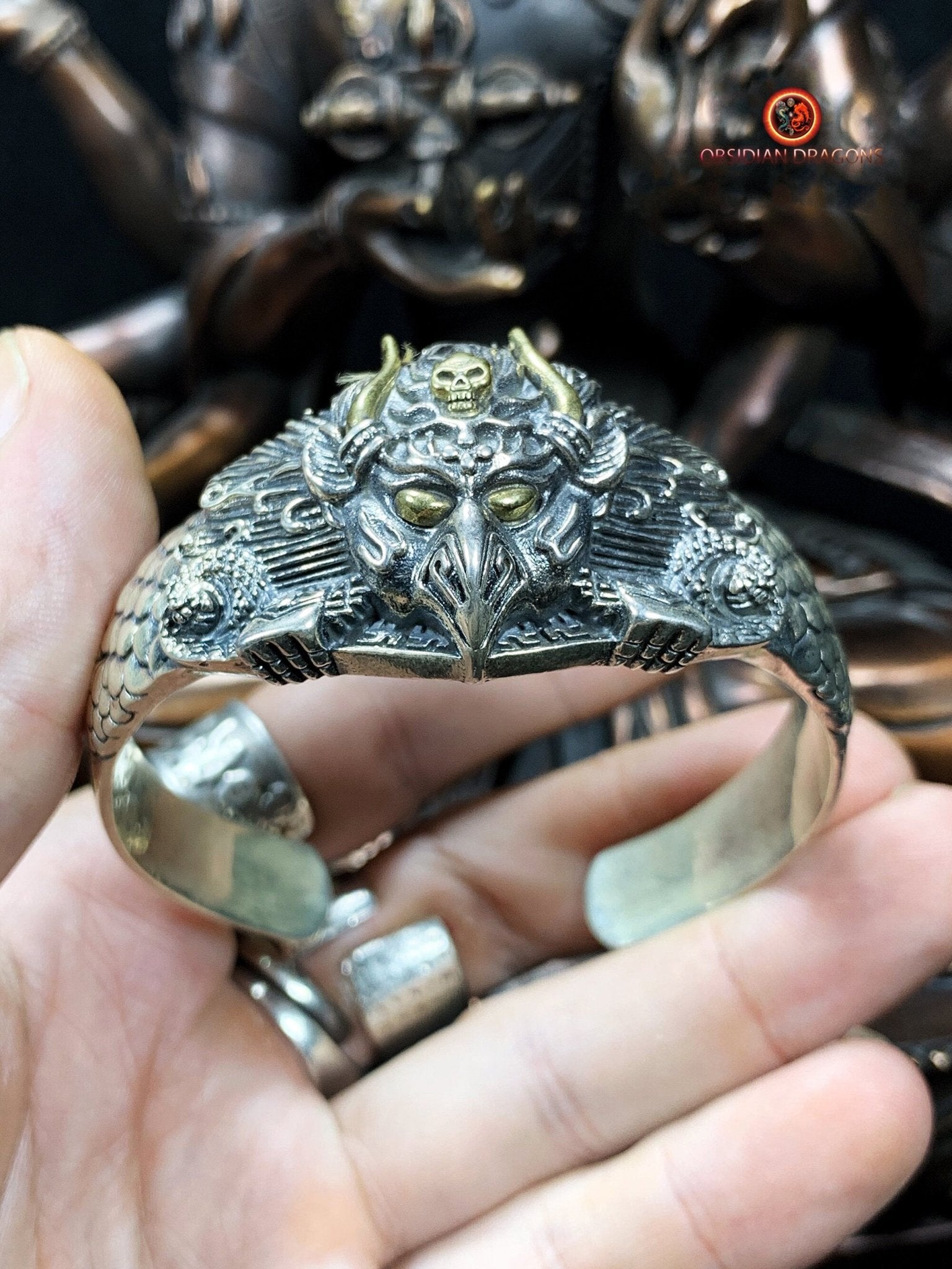 Bracelet Bouddhiste en argent - Garuda - Briser les obstacles | obsidian dragons