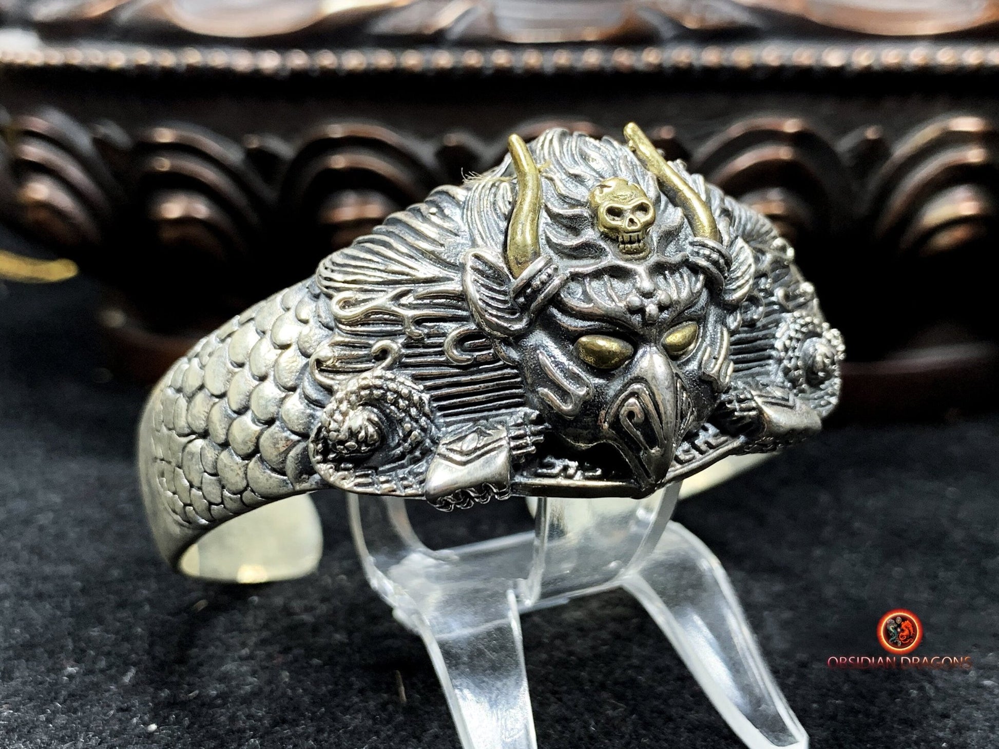 Bracelet Bouddhiste en argent - Garuda - Briser les obstacles | obsidian dragons