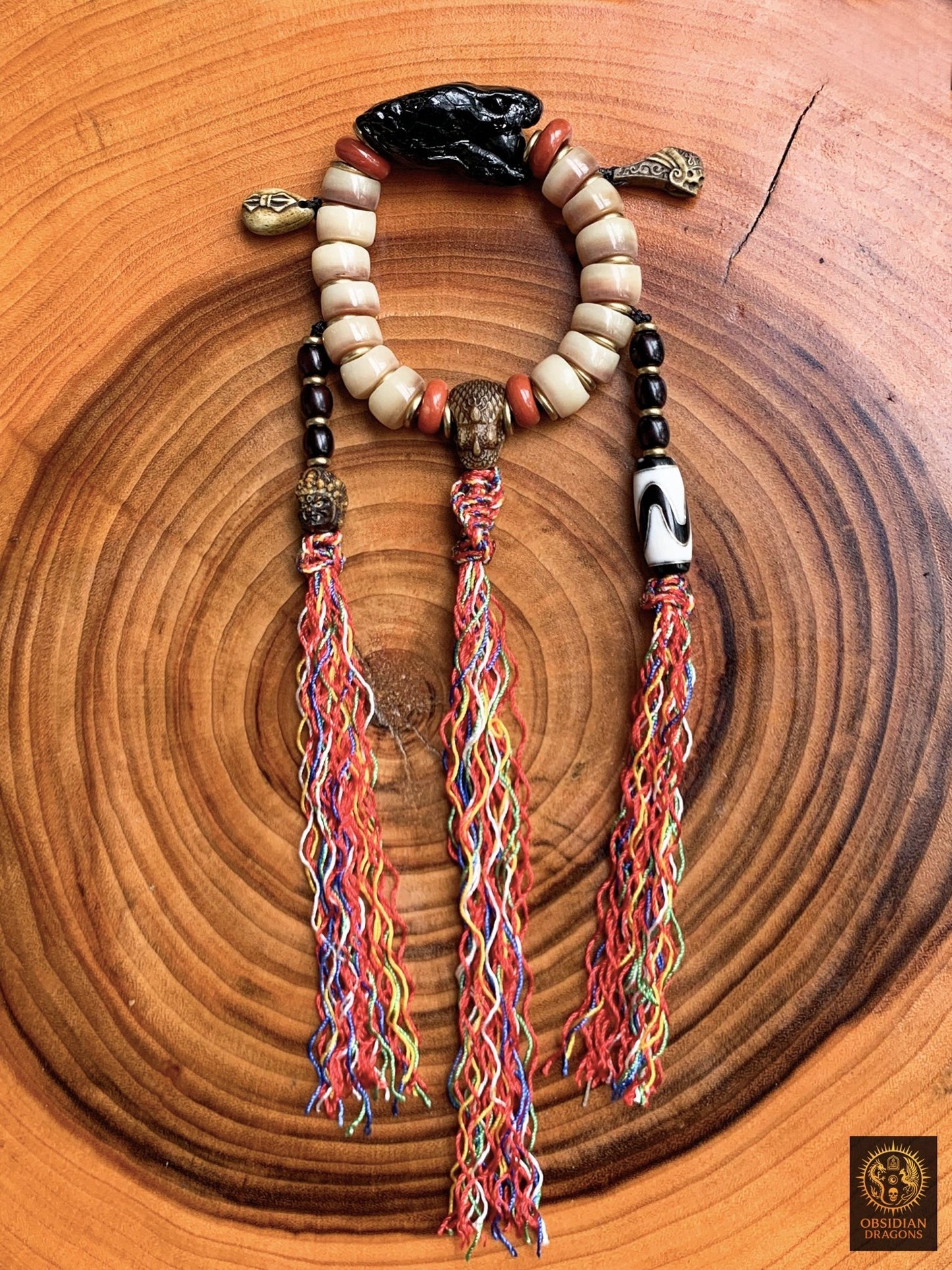 Bracelet Chamanique-Cobra et os-Rituel tantrique Himalayen | obsidian dragons