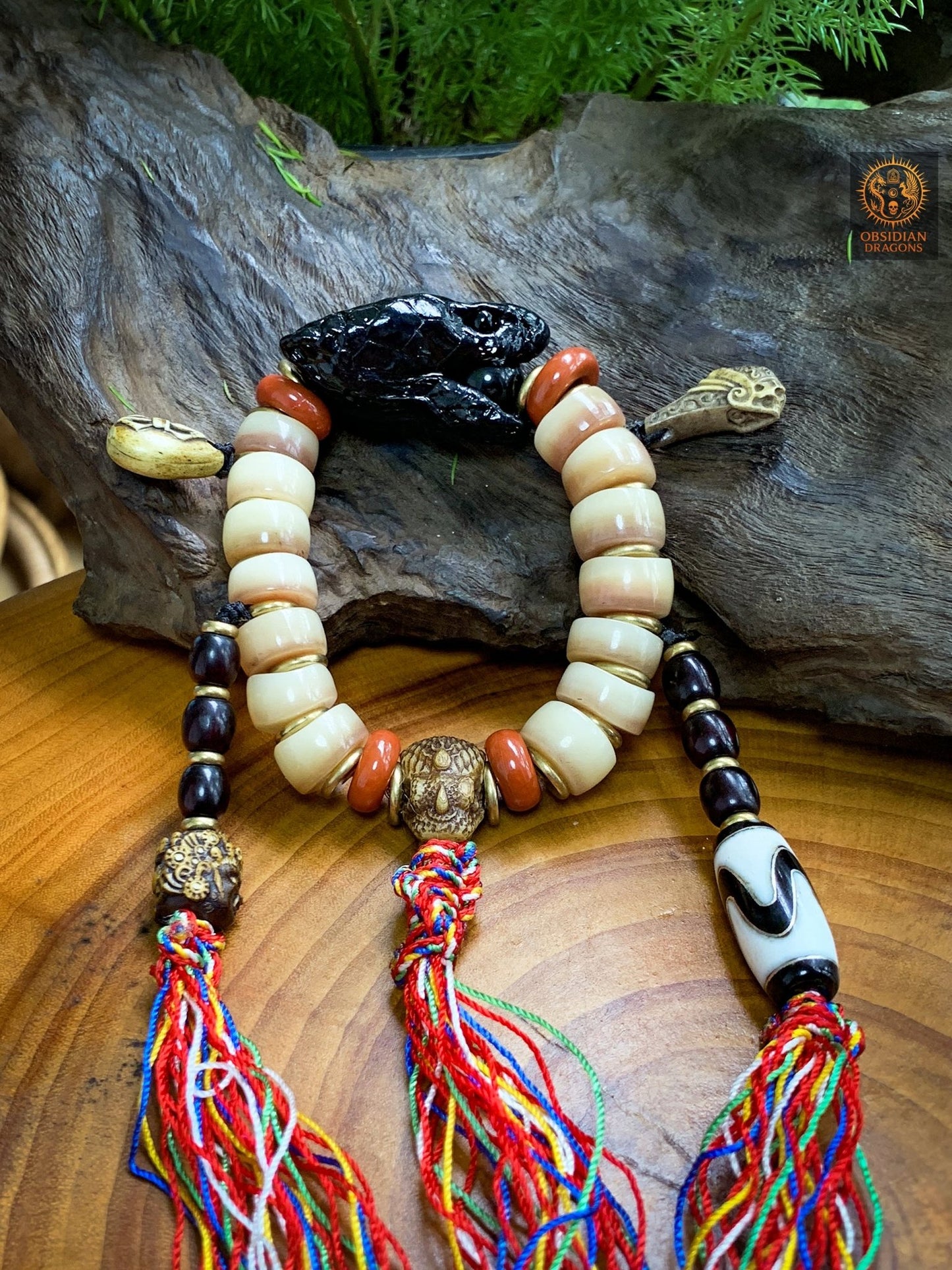 Bracelet Chamanique-Cobra et os-Rituel tantrique Himalayen | obsidian dragons
