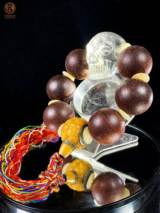 Bracelet Crâne de Cristal – Bois de Santal Rouge - titanesque | obsidian dragons