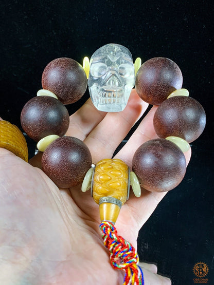 Bracelet Crâne de Cristal – Bois de Santal Rouge - titanesque