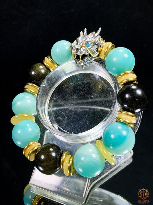 Bracelet Dragon en Argent 925 – Amazonite & Obsidienne | obsidian dragons