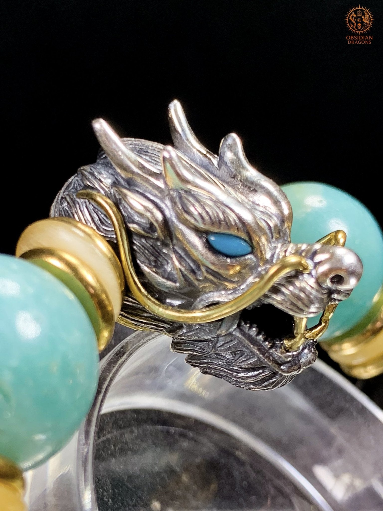 Bracelet Dragon en Argent 925 – Amazonite & Obsidienne | obsidian dragons