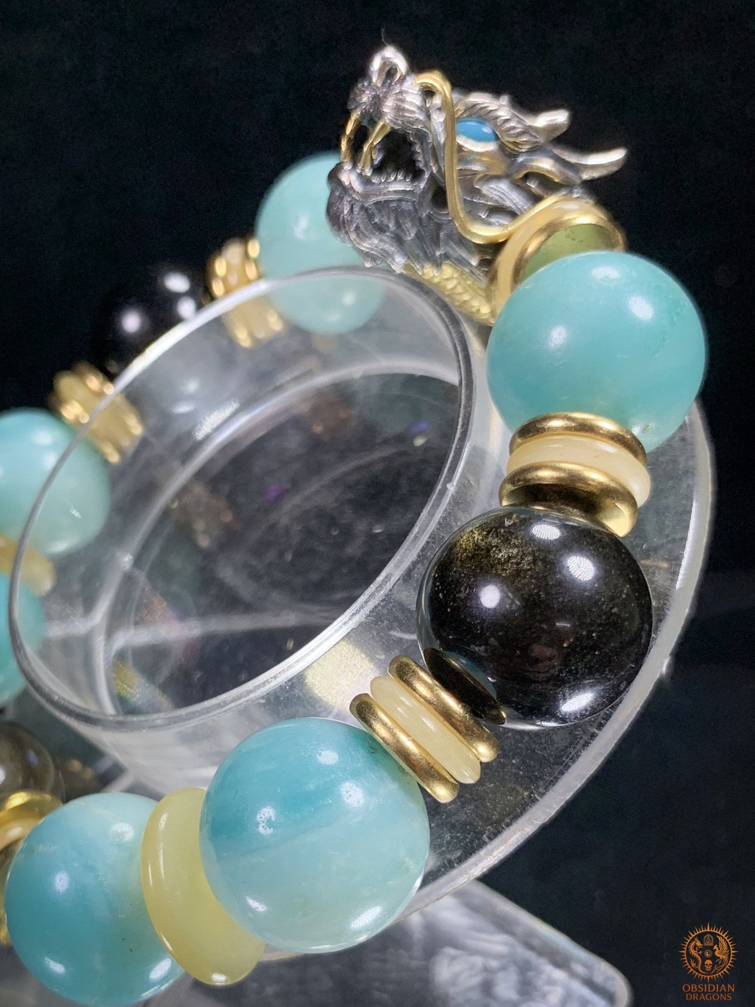 Bracelet Dragon en Argent 925 – Amazonite & Obsidienne | obsidian dragons