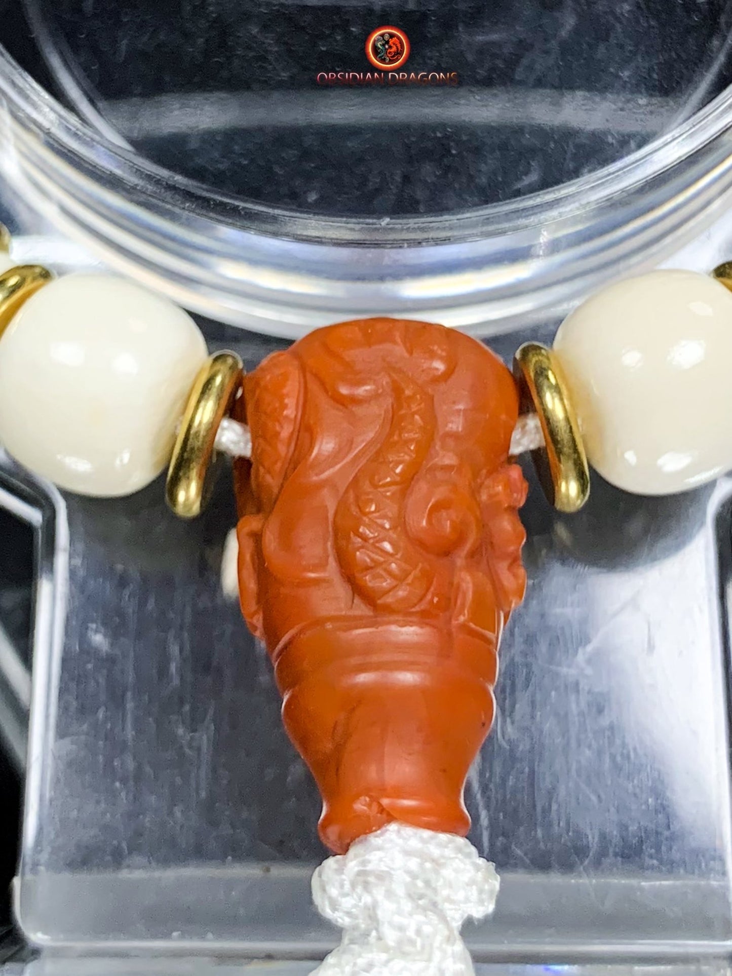 Bracelet Dragon en Ivoire de Mammouth et Agate Nan Hong | obsidian dragons