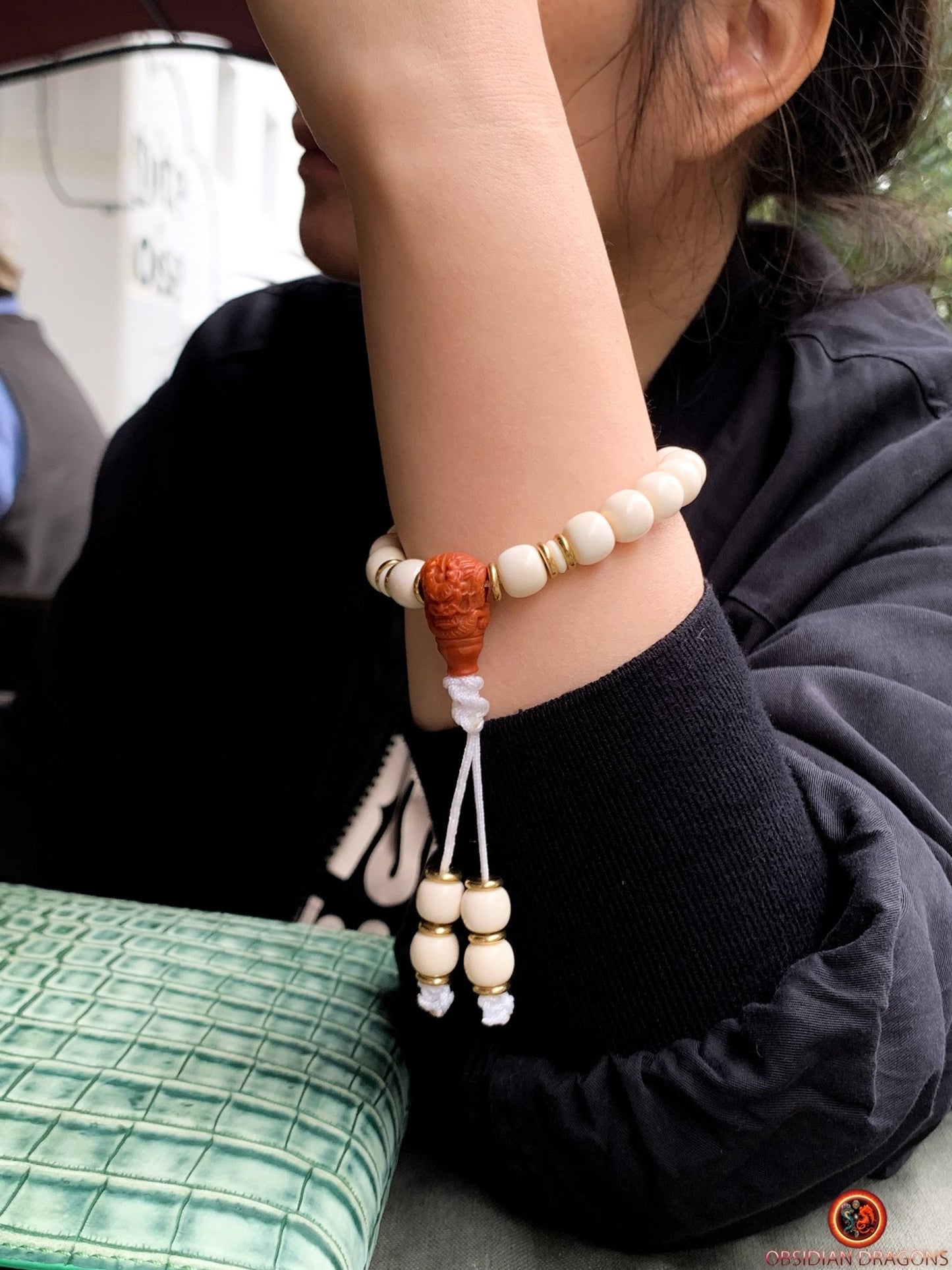 Bracelet Dragon en Ivoire de Mammouth et Agate Nan Hong | obsidian dragons