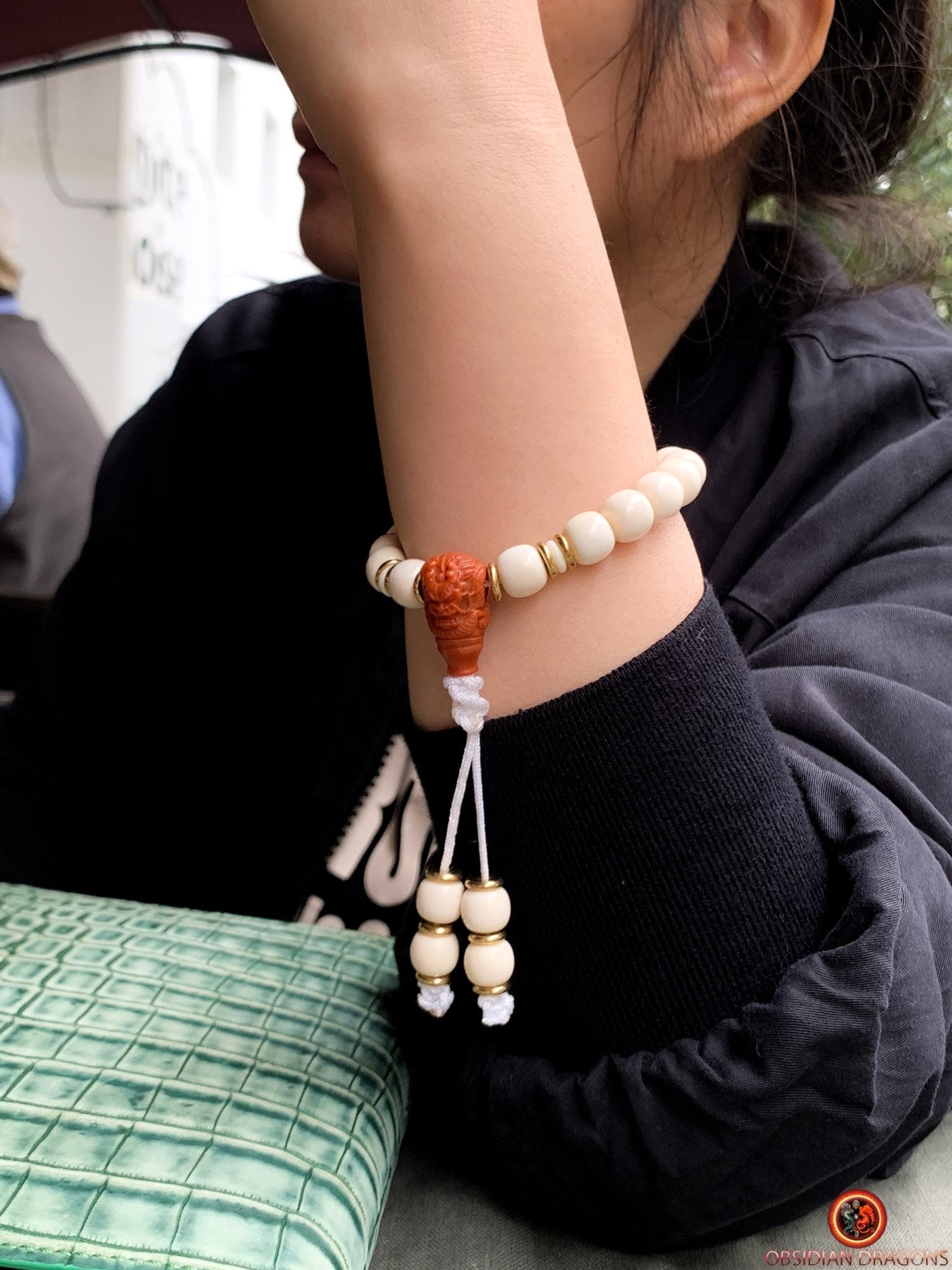 Bracelet Dragon en Ivoire de Mammouth et Agate Nan Hong | obsidian dragons