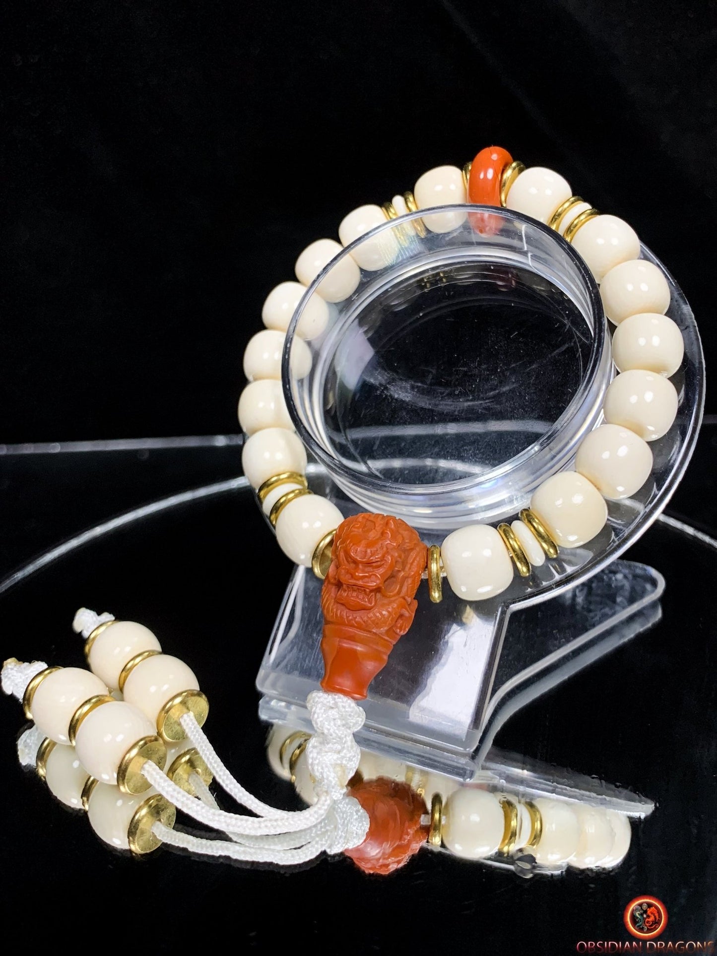 Bracelet Dragon en Ivoire de Mammouth et Agate Nan Hong | obsidian dragons