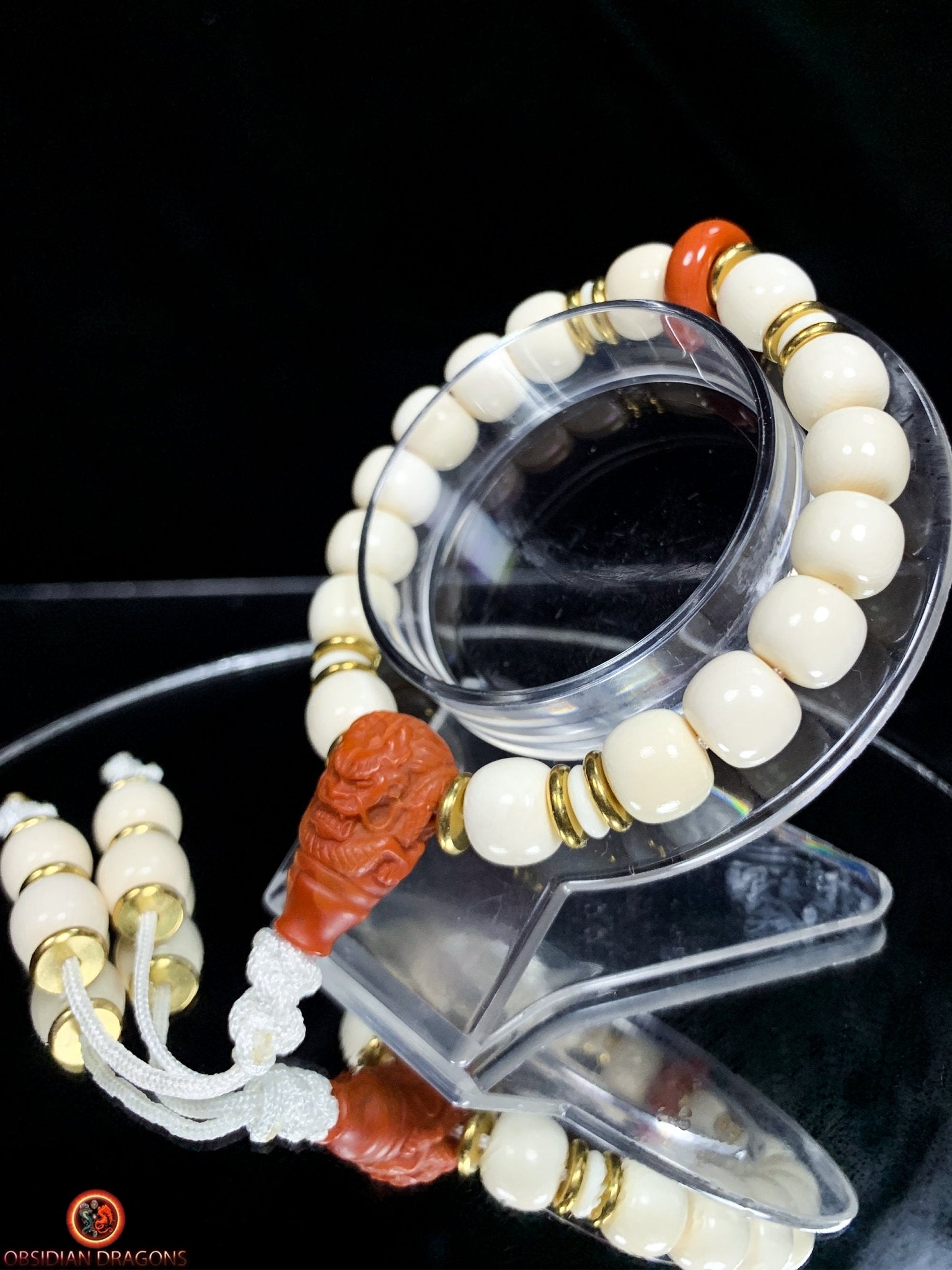 Bracelet Dragon en Ivoire de Mammouth et Agate Nan Hong | obsidian dragons