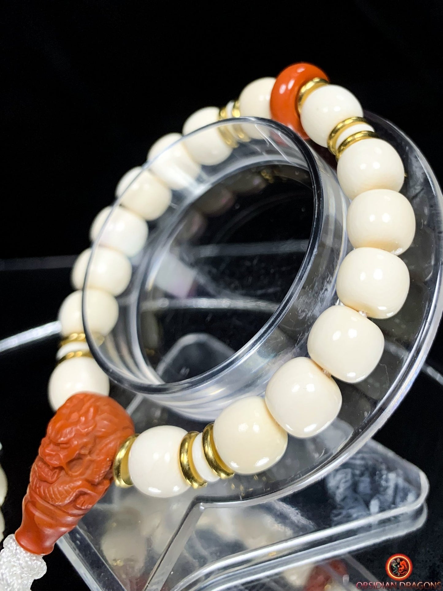 Bracelet Dragon en Ivoire de Mammouth et Agate Nan Hong | obsidian dragons