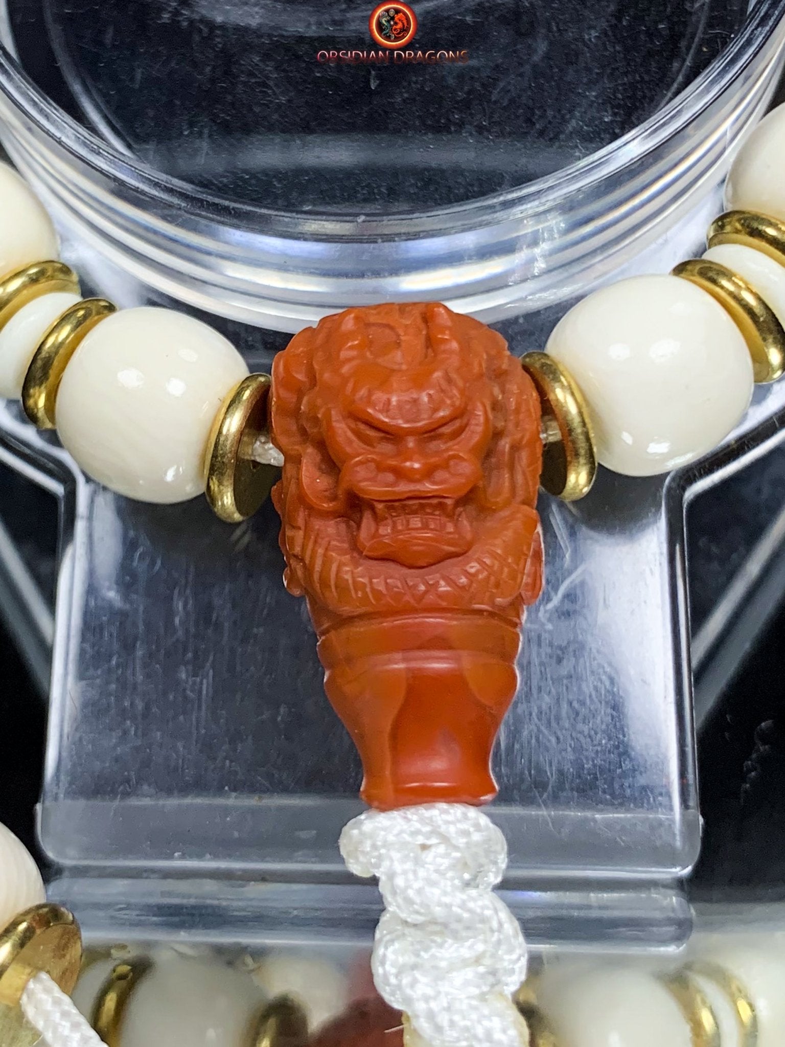 Bracelet Dragon en Ivoire de Mammouth et Agate Nan Hong | obsidian dragons
