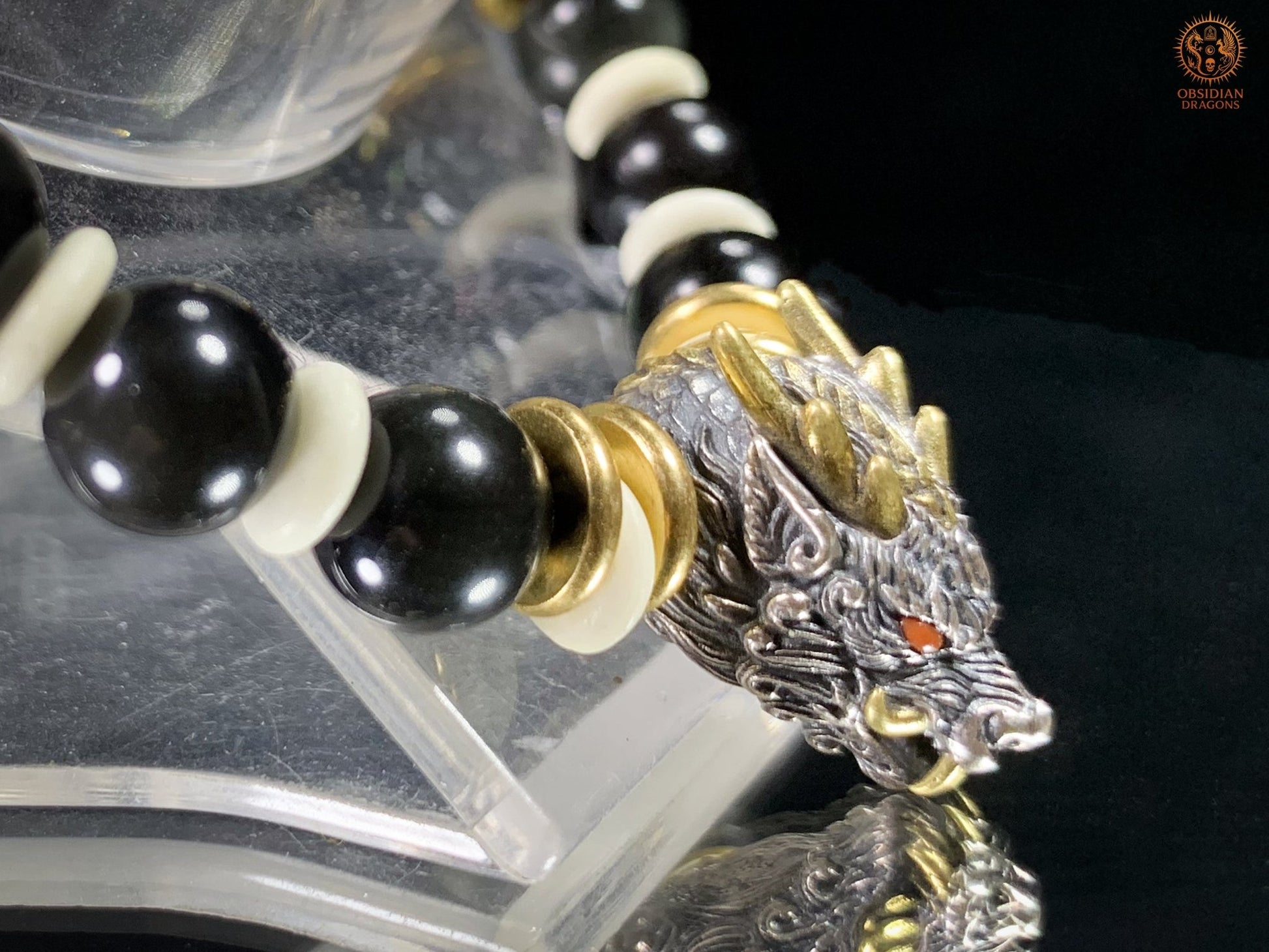Bracelet Dragon en Obsidienne Œil Céleste, Jade et argent | obsidian dragons