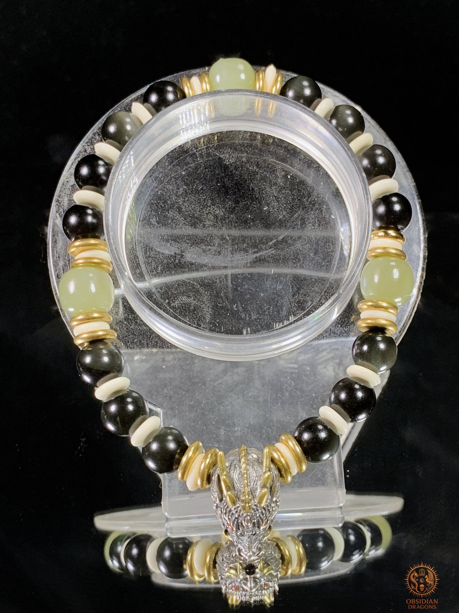 Bracelet Dragon en Obsidienne Œil Céleste, Jade et argent | obsidian dragons