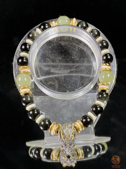 Bracelet Dragon en Obsidienne Œil Céleste, Jade et argent | obsidian dragons