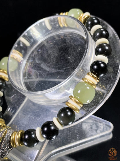Bracelet Dragon en Obsidienne Œil Céleste, Jade et argent | obsidian dragons