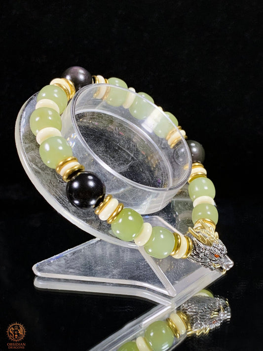 Bracelet Dragon en Jade, Obsidienne Œil Céleste et argent | obsidian dragons
