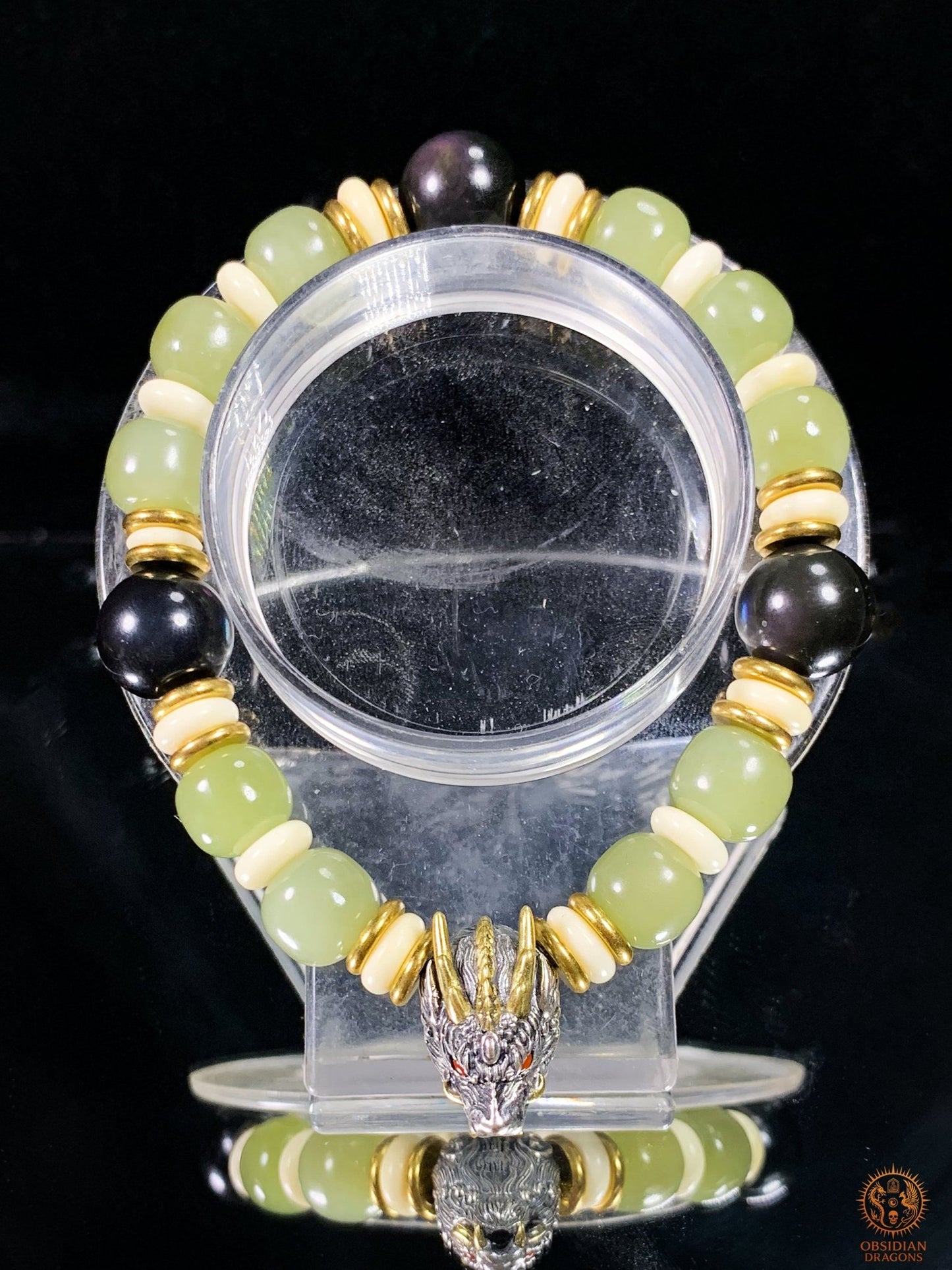 Bracelet Dragon en Jade, Obsidienne Œil Céleste et argent | obsidian dragons