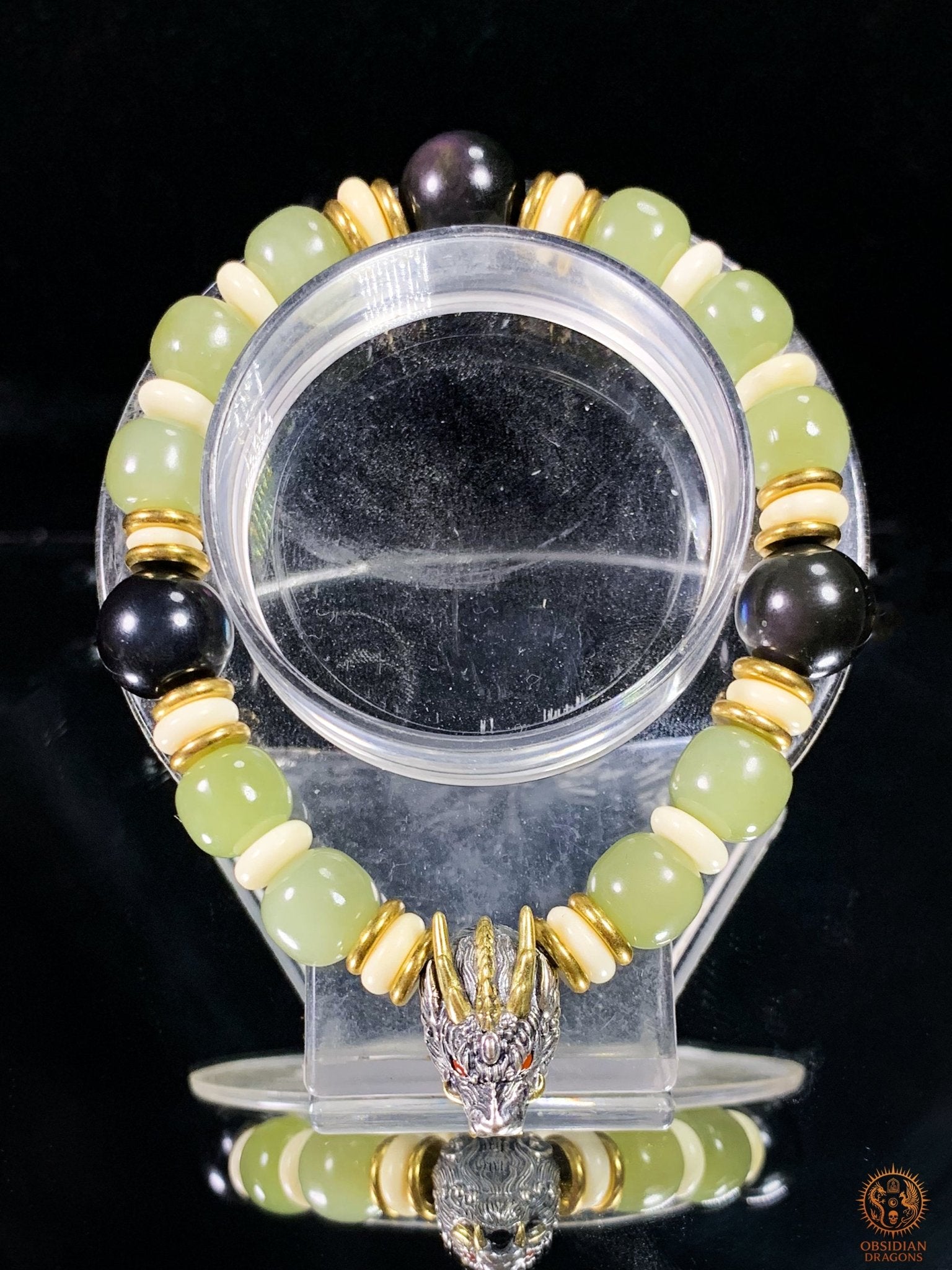 Bracelet Dragon en Jade, Obsidienne Œil Céleste et argent | obsidian dragons