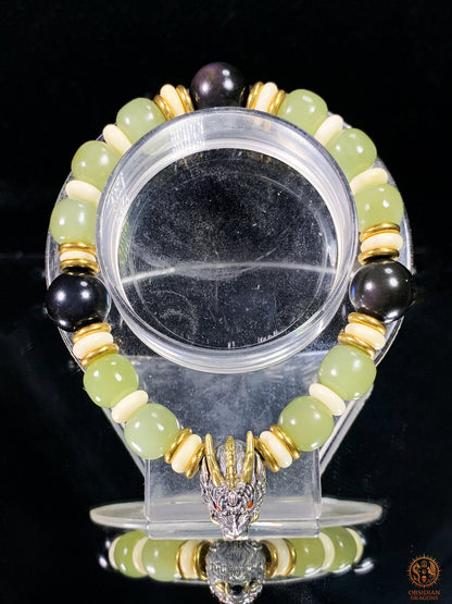 Bracelet Dragon en Jade, Obsidienne Œil Céleste et argent | obsidian dragons