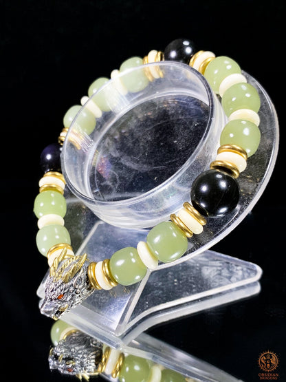 Bracelet Dragon en Jade, Obsidienne Œil Céleste et argent | obsidian dragons