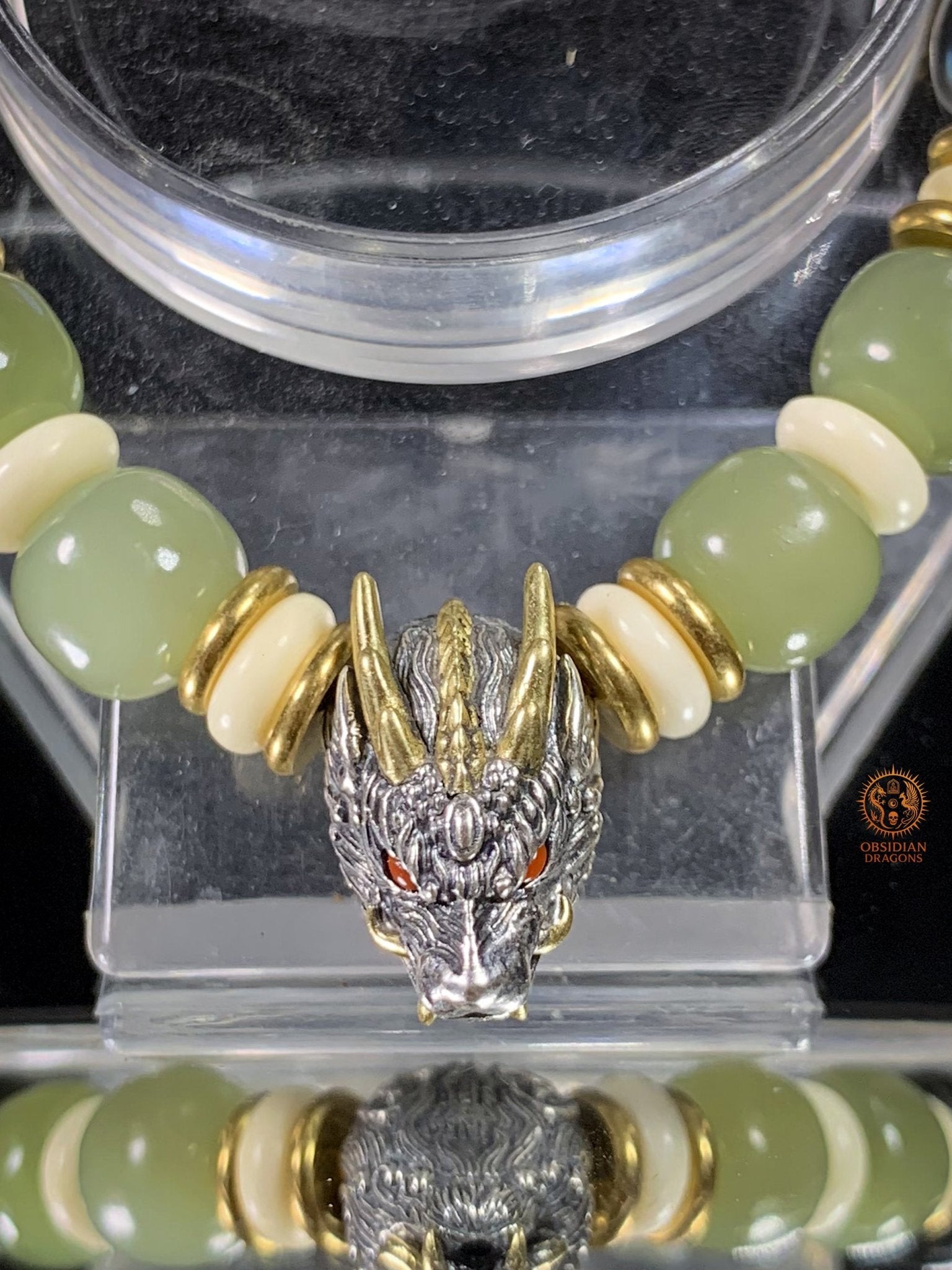 Bracelet Dragon en Jade, Obsidienne Œil Céleste et argent | obsidian dragons