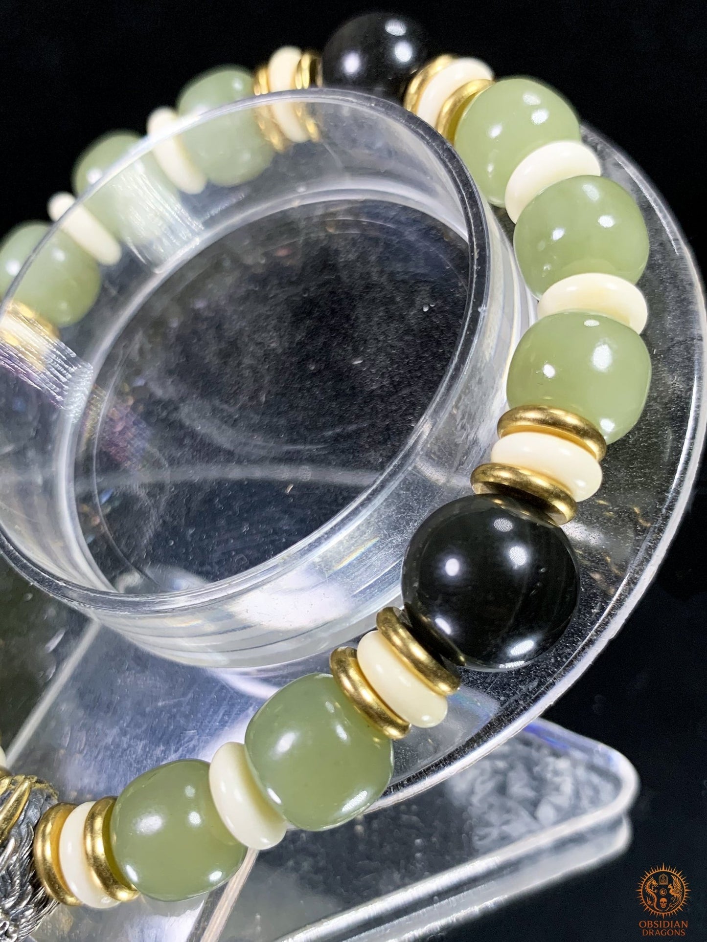 Bracelet Dragon en Jade, Obsidienne Œil Céleste et argent | obsidian dragons