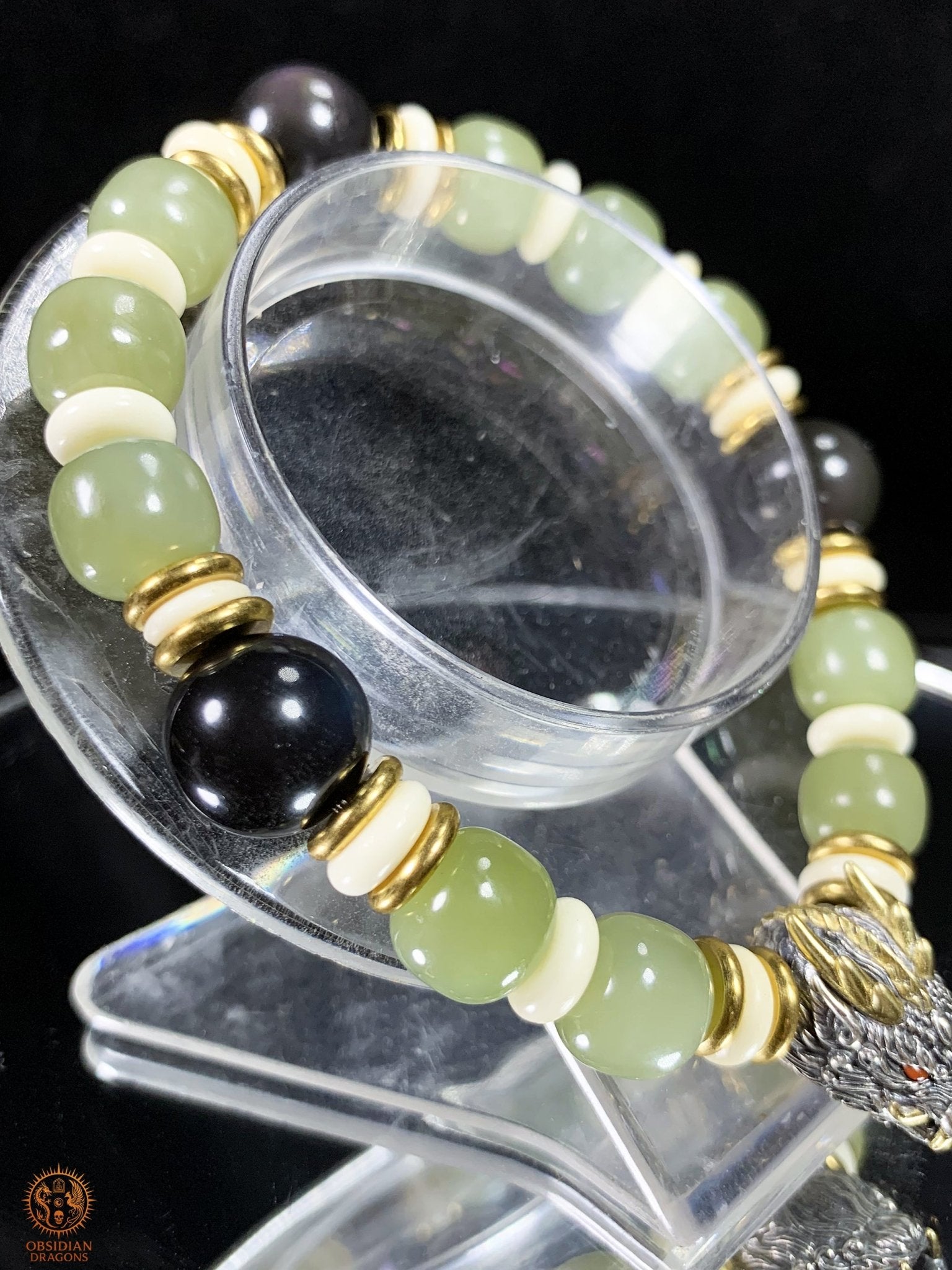 Bracelet Dragon en Jade, Obsidienne Œil Céleste et argent | obsidian dragons