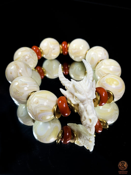 Bracelet Dragon en Molaires de Mammouth – Agate & Bois de Cerf | obsidian dragons