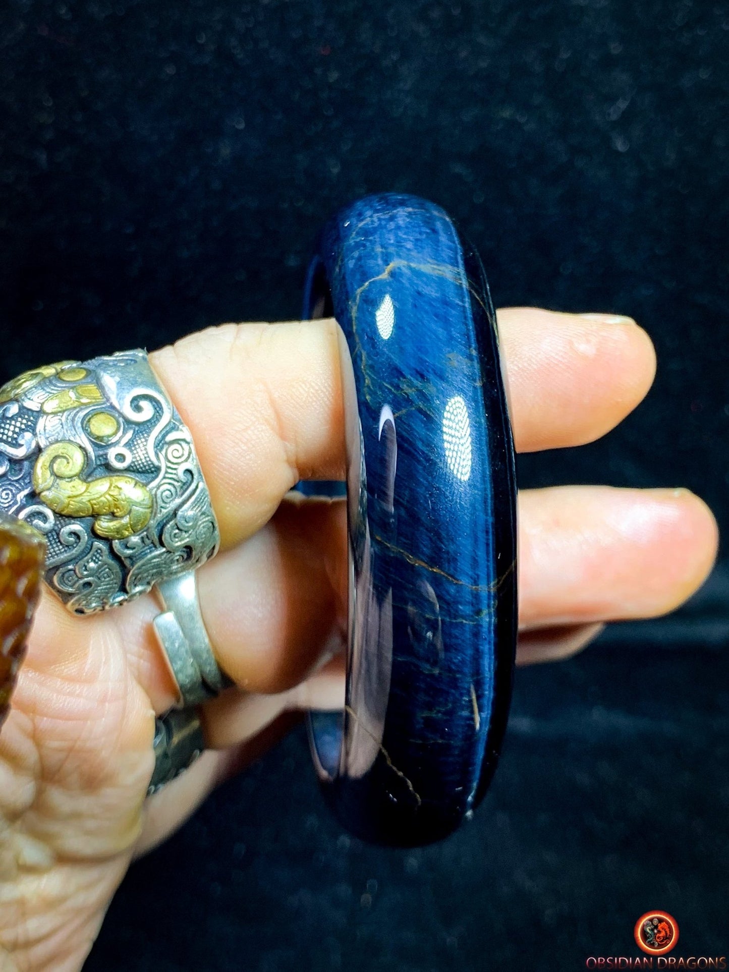 Bracelet Jonc en Œil de Faucon naturel - Pierre Certifiée | obsidian dragons
