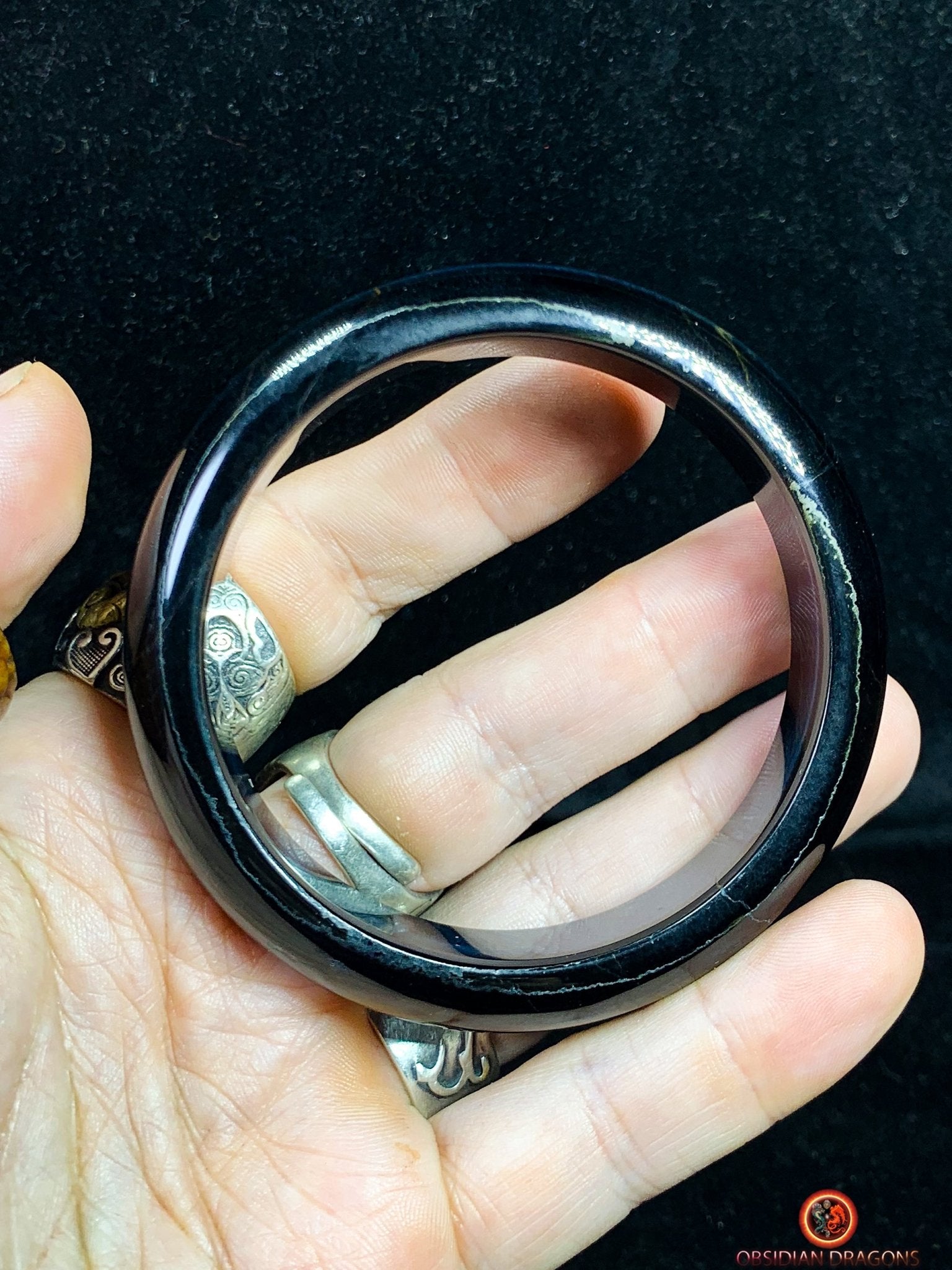 Bracelet Jonc en Œil de Faucon naturel - Pierre Certifiée - obsidian dragons