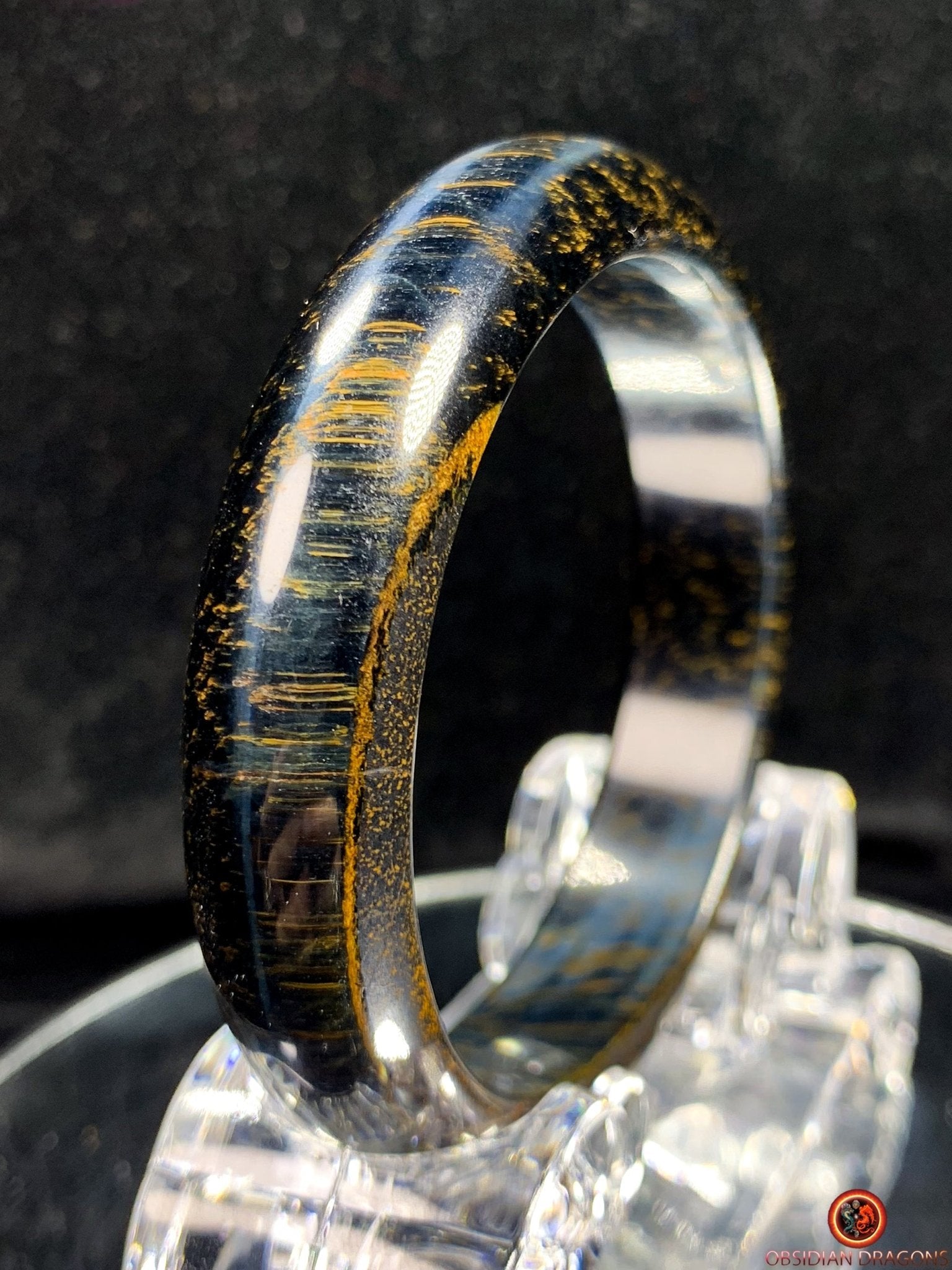 Bracelet Jonc en Œil de Faucon Naturel - Élégance et Raffinement | obsidian dragons