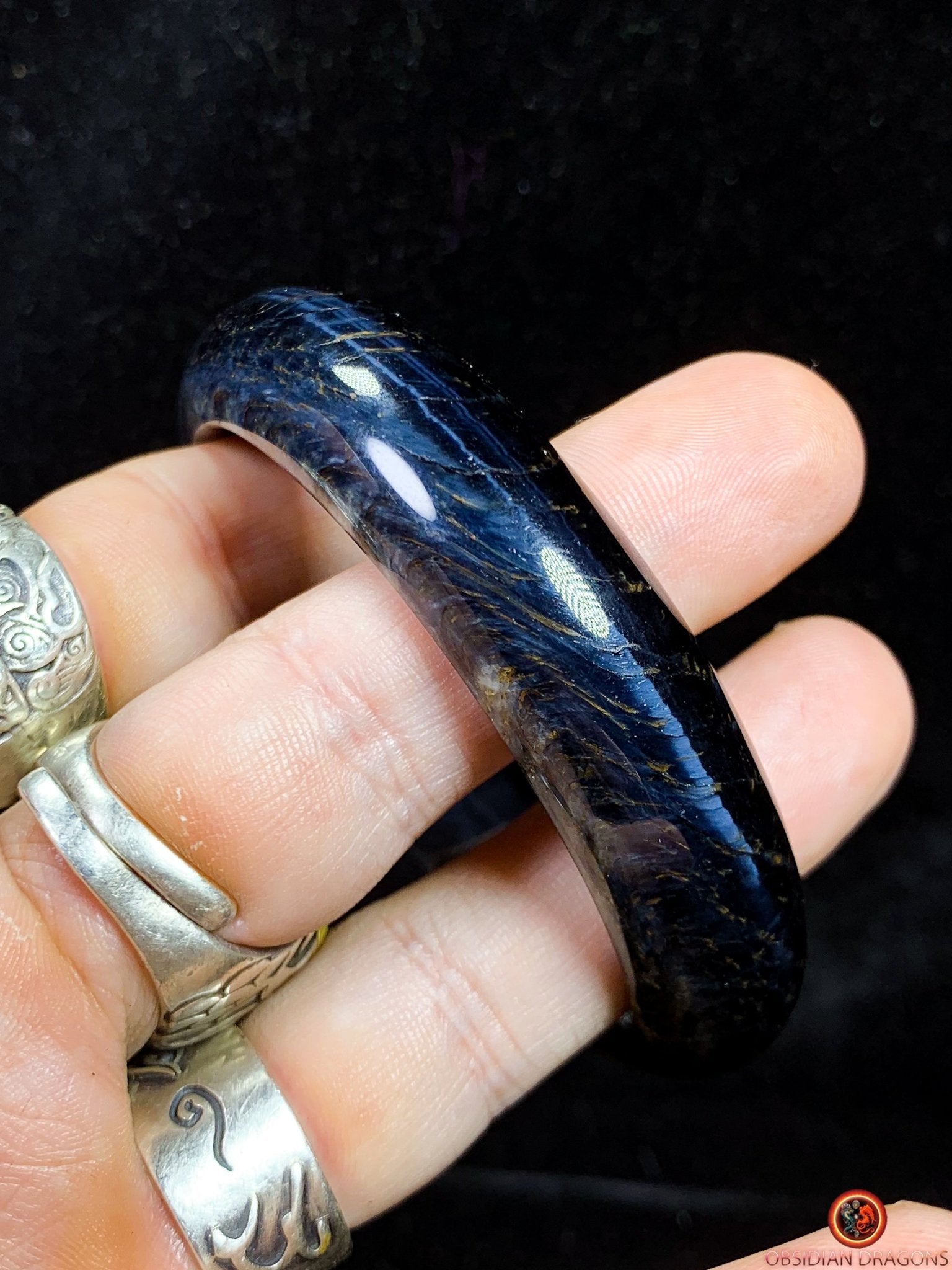 Bracelet Jonc en Œil de Faucon - Pierre Naturelle Certifiée | obsidian dragons