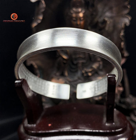 Bracelet Manchette Bouddhiste en Argent 999 - Sutra du Cœur | obsidian dragons