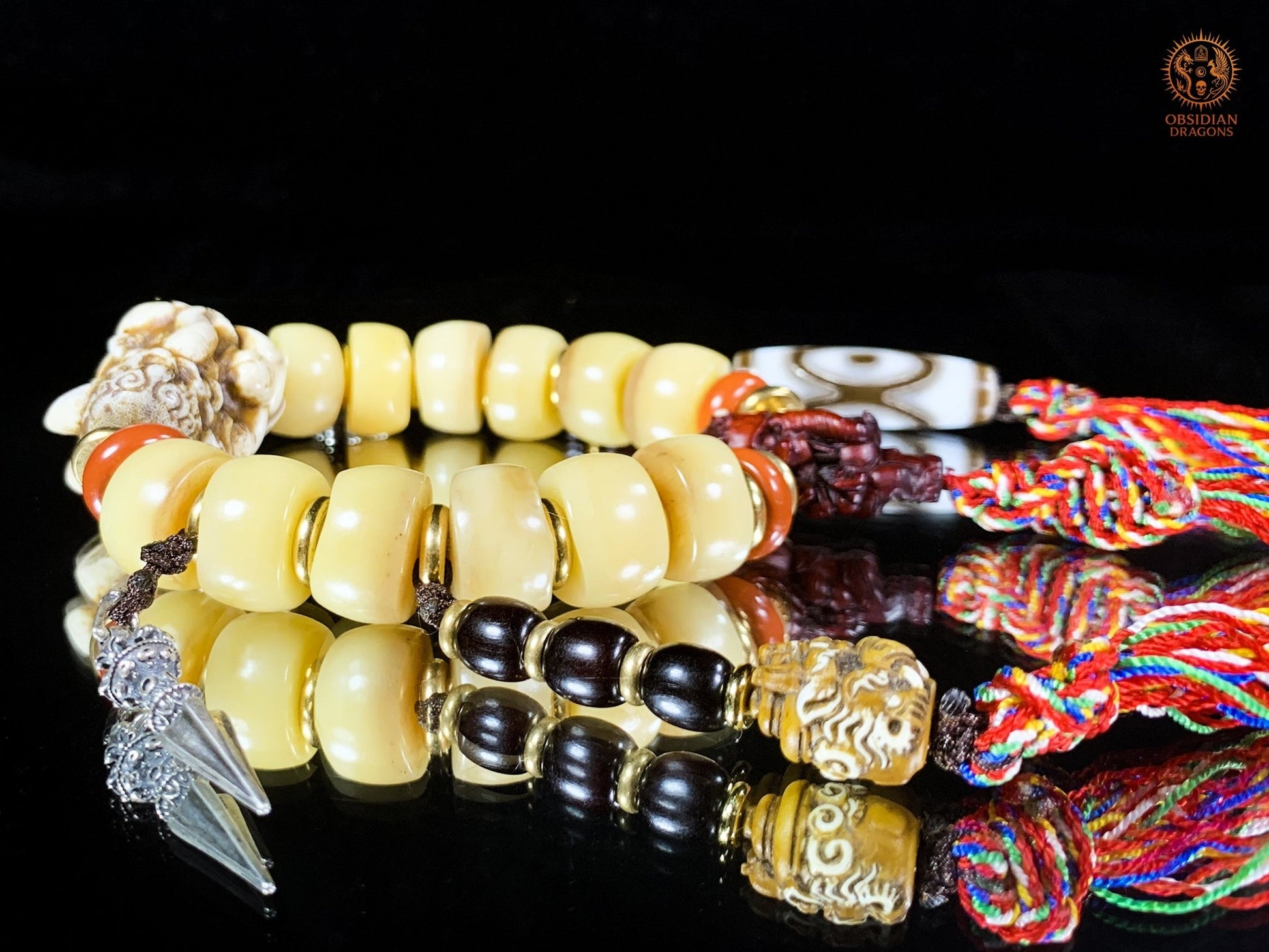 Bracelet Tantrique Tibétain en Os – Mala Ganesh | obsidian dragons