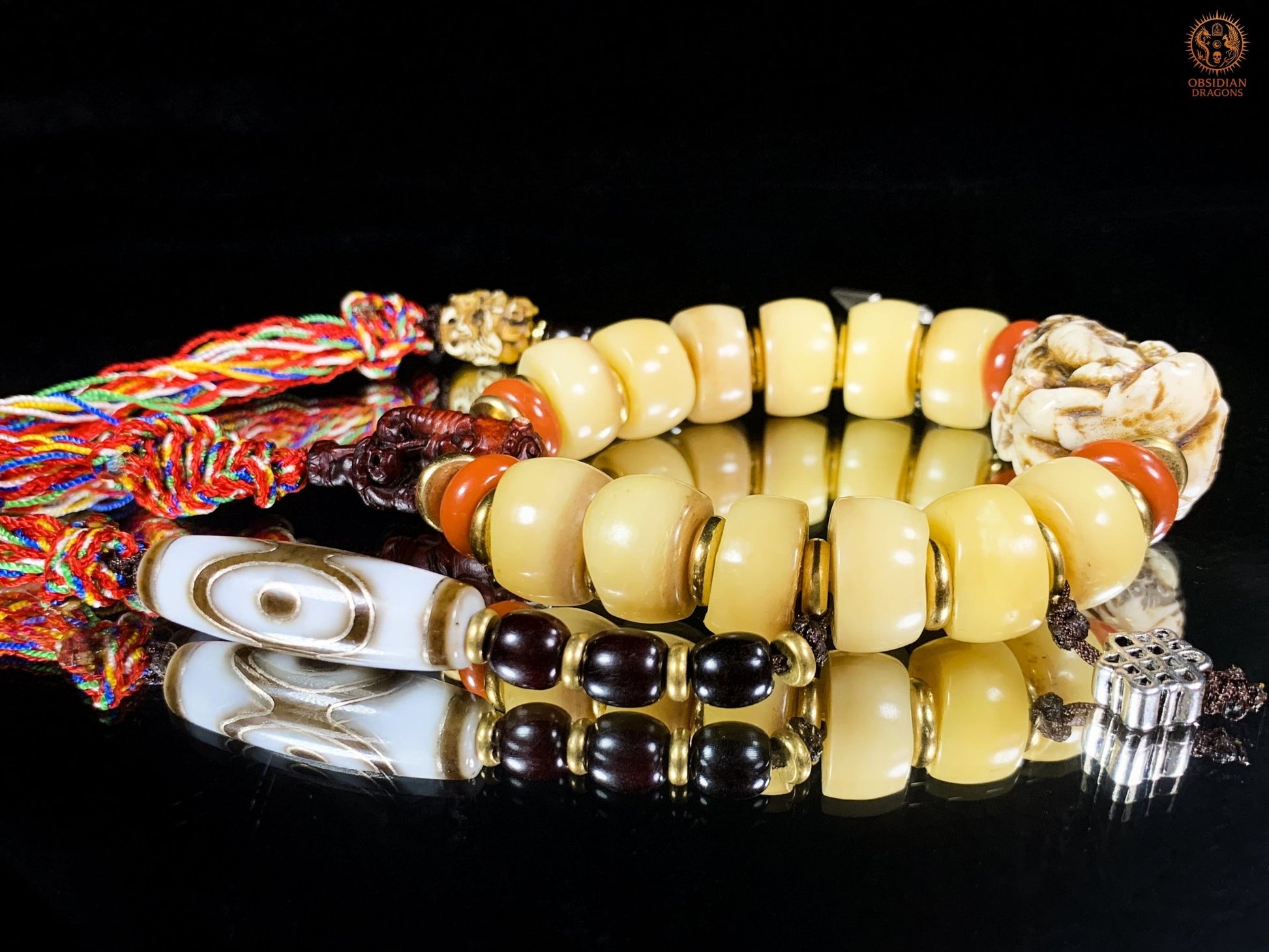 Bracelet Tantrique Tibétain en Os – Mala Ganesh | obsidian dragons