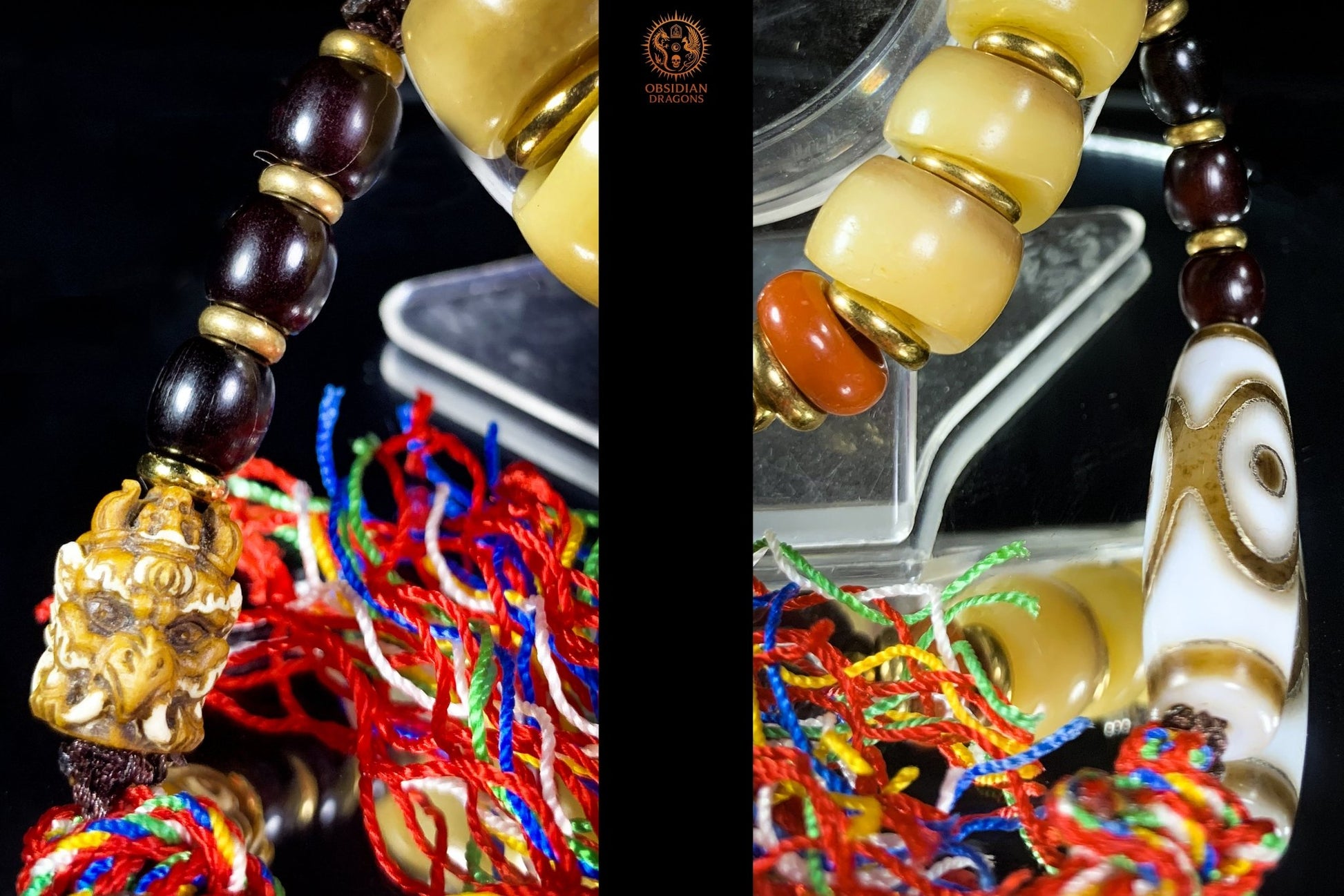 Bracelet Tantrique Tibétain en Os – Mala Ganesh - obsidian dragons