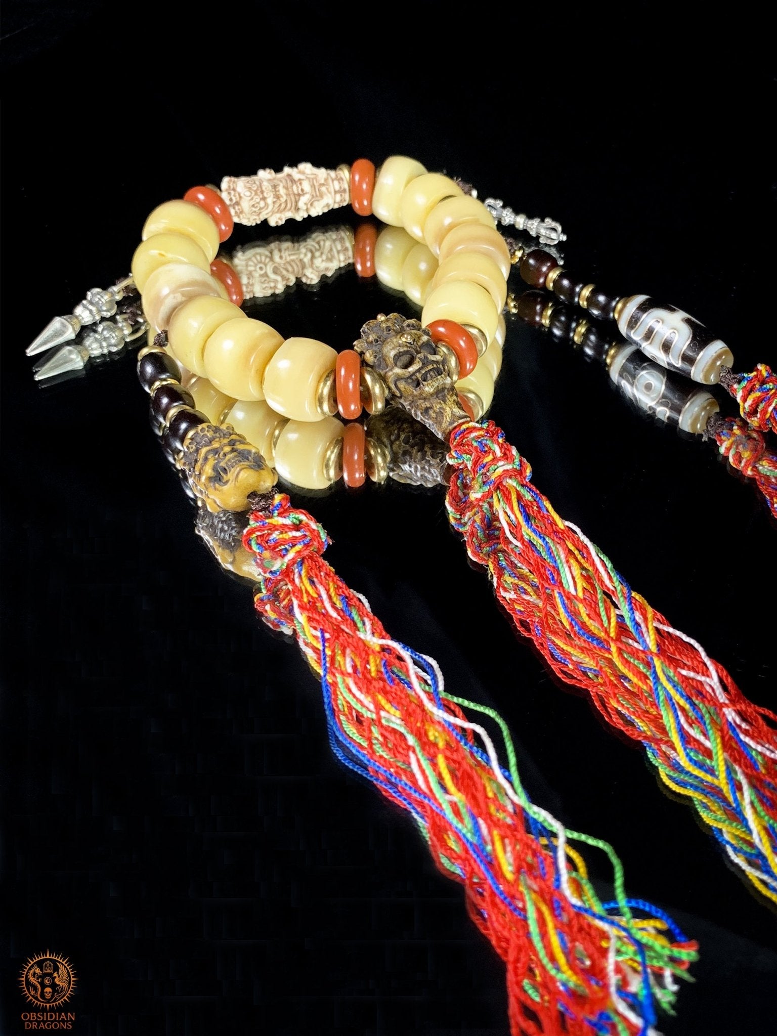 Bracelet Tantrique Tibétain en Os - Mala de poignet | obsidian dragons